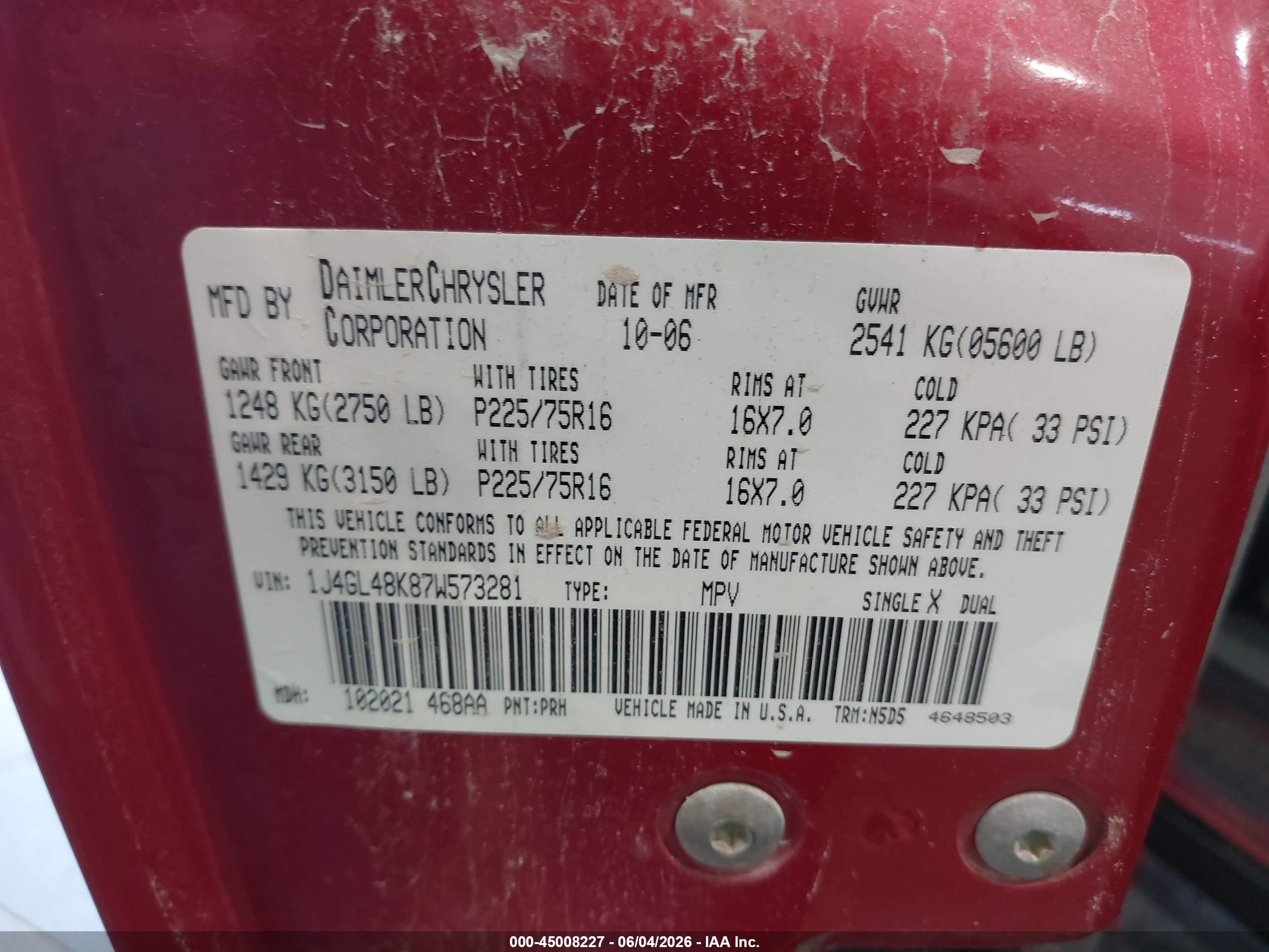 2007 Jeep Liberty Sport Red vin: 1J4GL48K87W573281