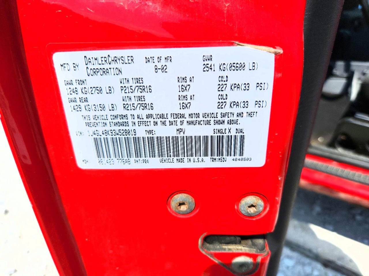 2003 Jeep Liberty Sport Red vin: 1J4GL48K93W528019