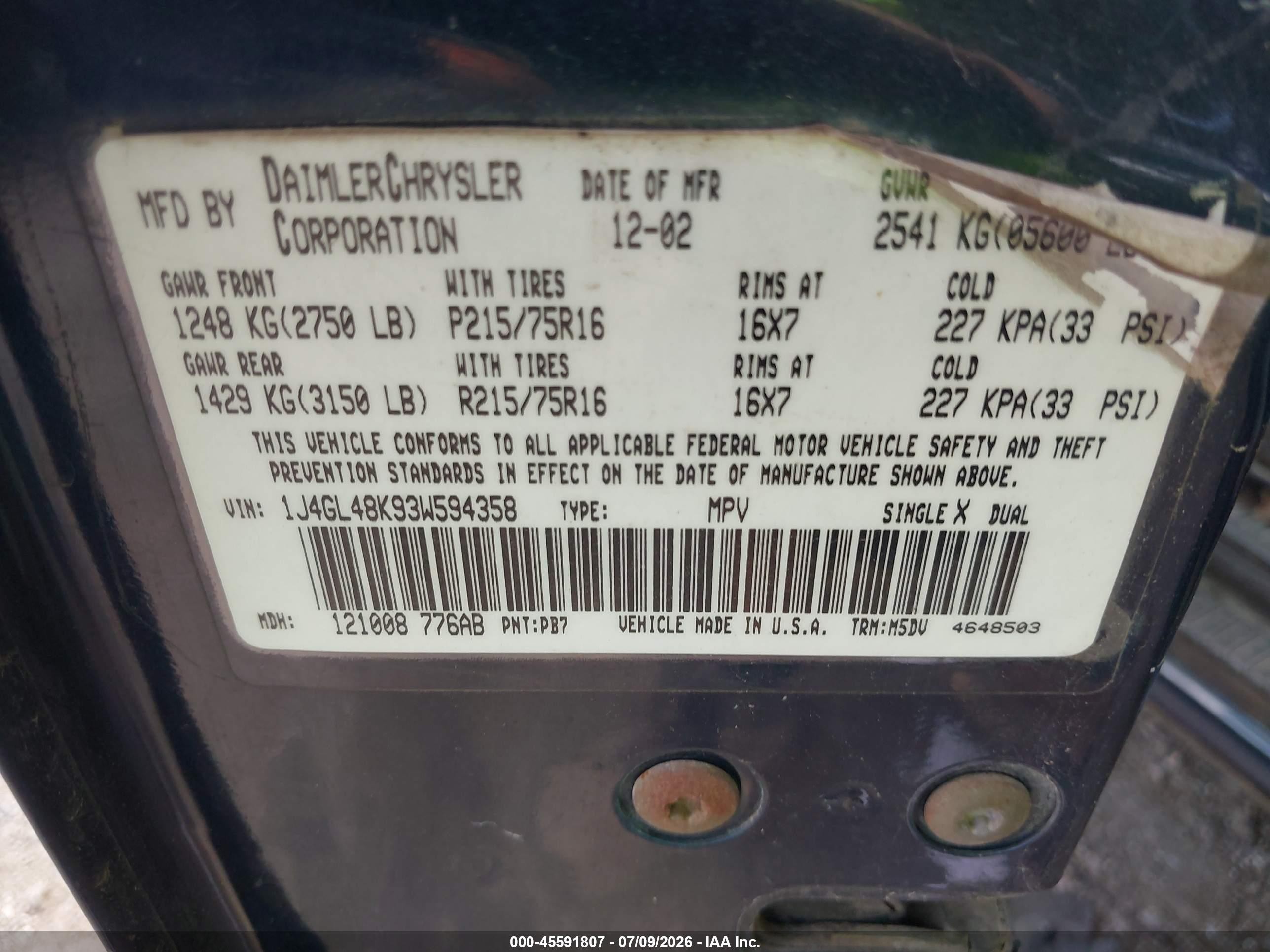2003 Jeep Liberty Sport Dark Blue vin: 1J4GL48K93W594358