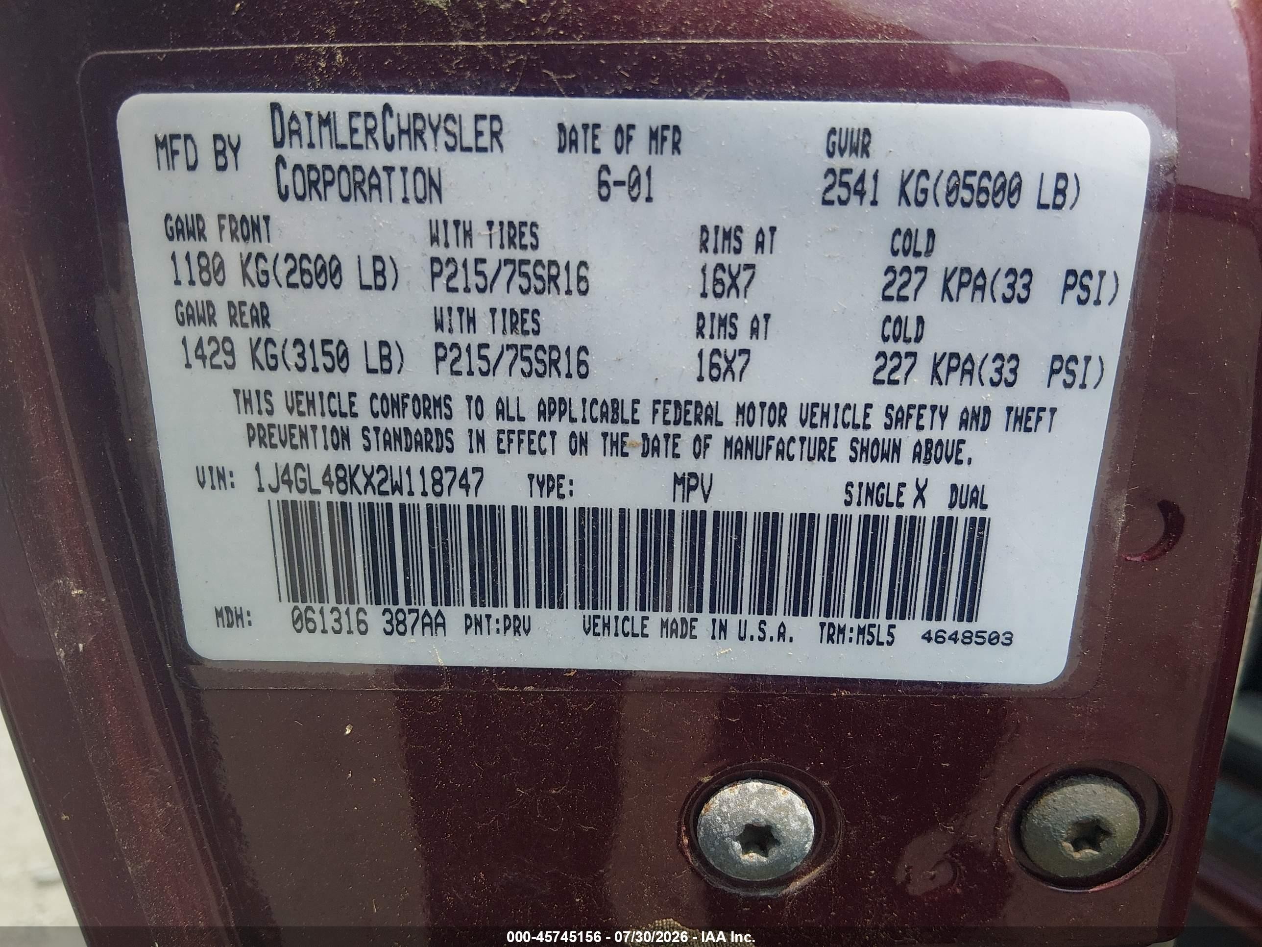 2002 Jeep Liberty Sport Maroon vin: 1J4GL48KX2W118747
