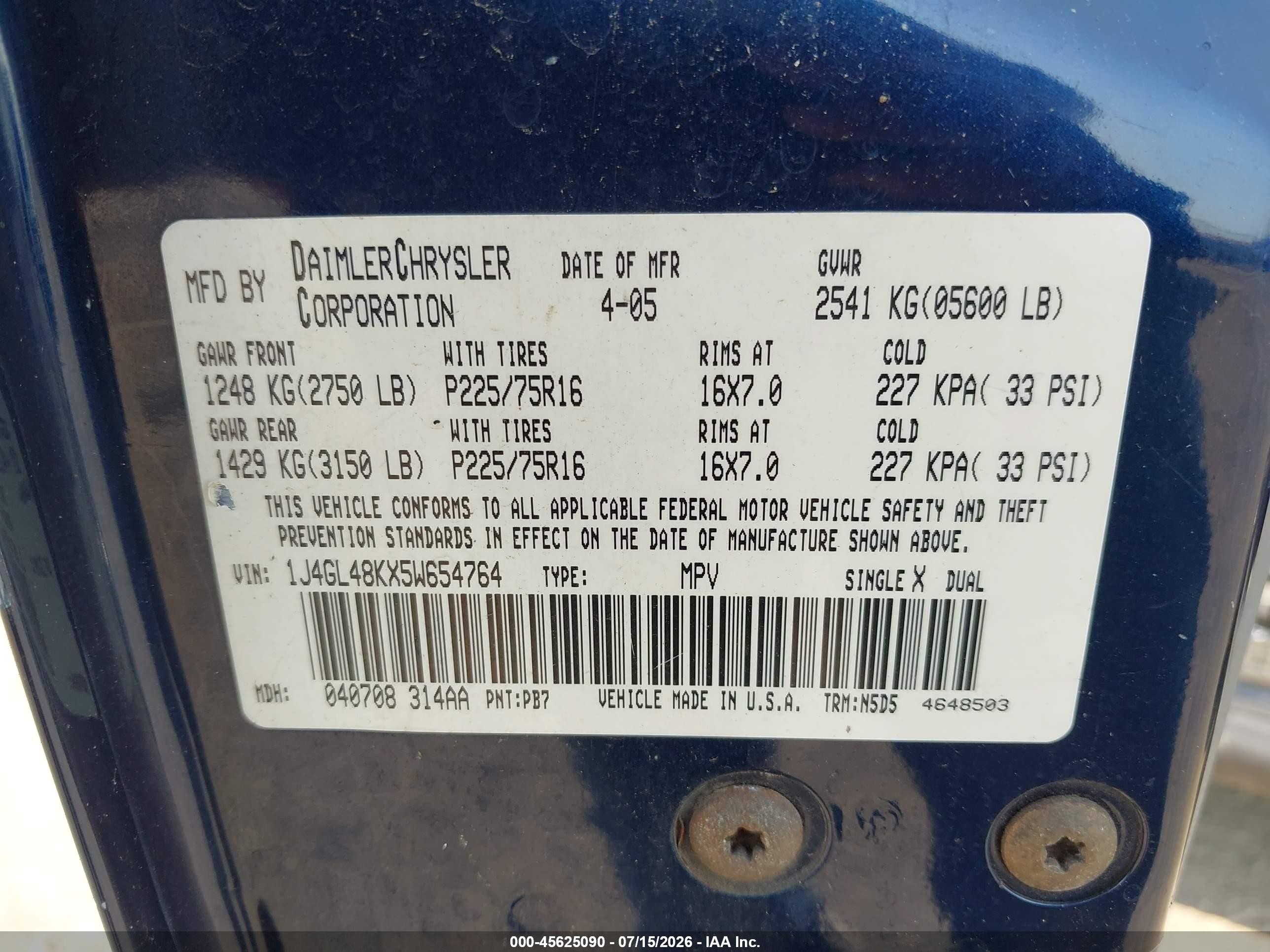 2005 Jeep Liberty Sport Синий vin: 1J4GL48KX5W654764