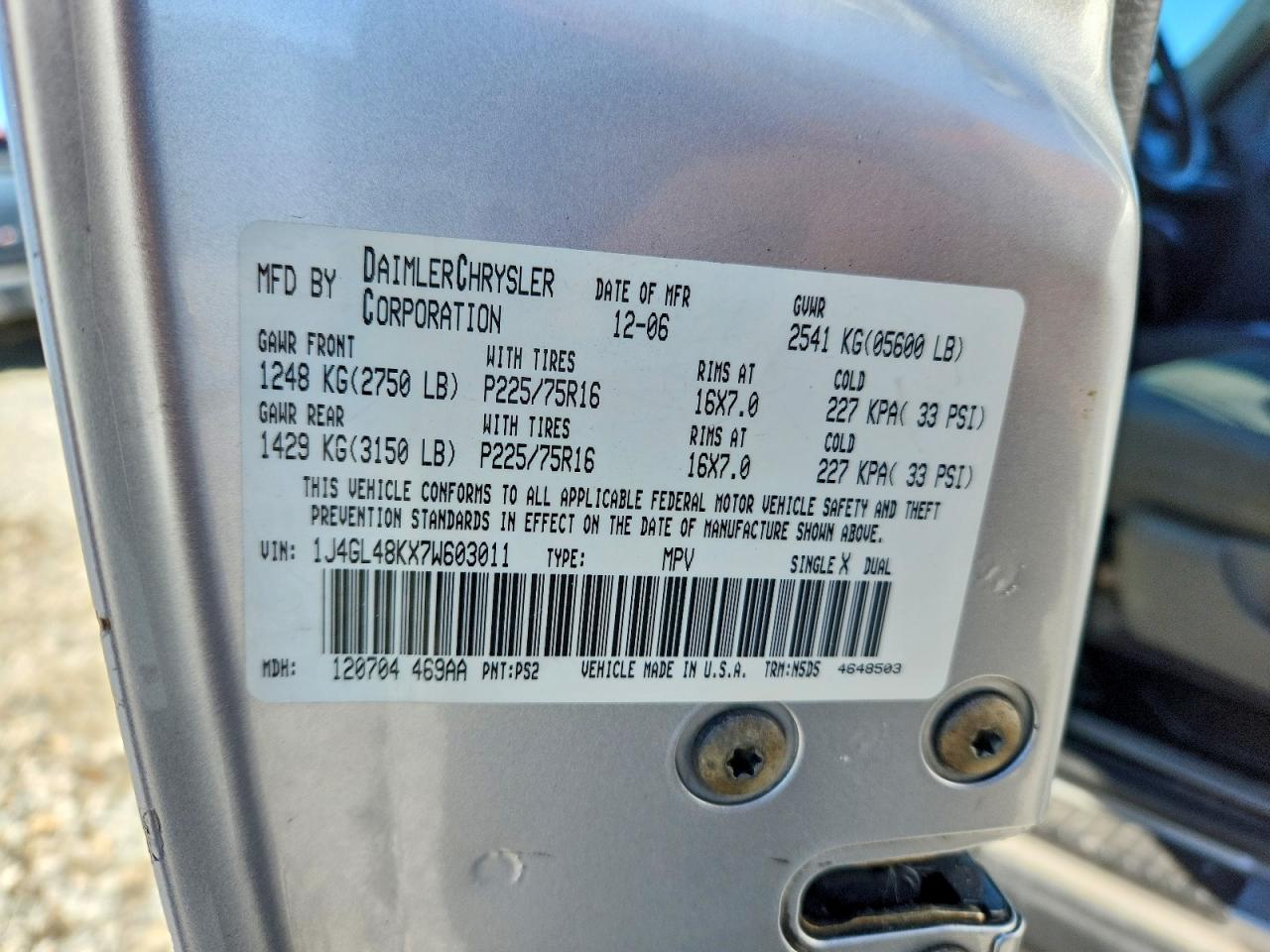 2007 Jeep Liberty Sport Silver vin: 1J4GL48KX7W603011