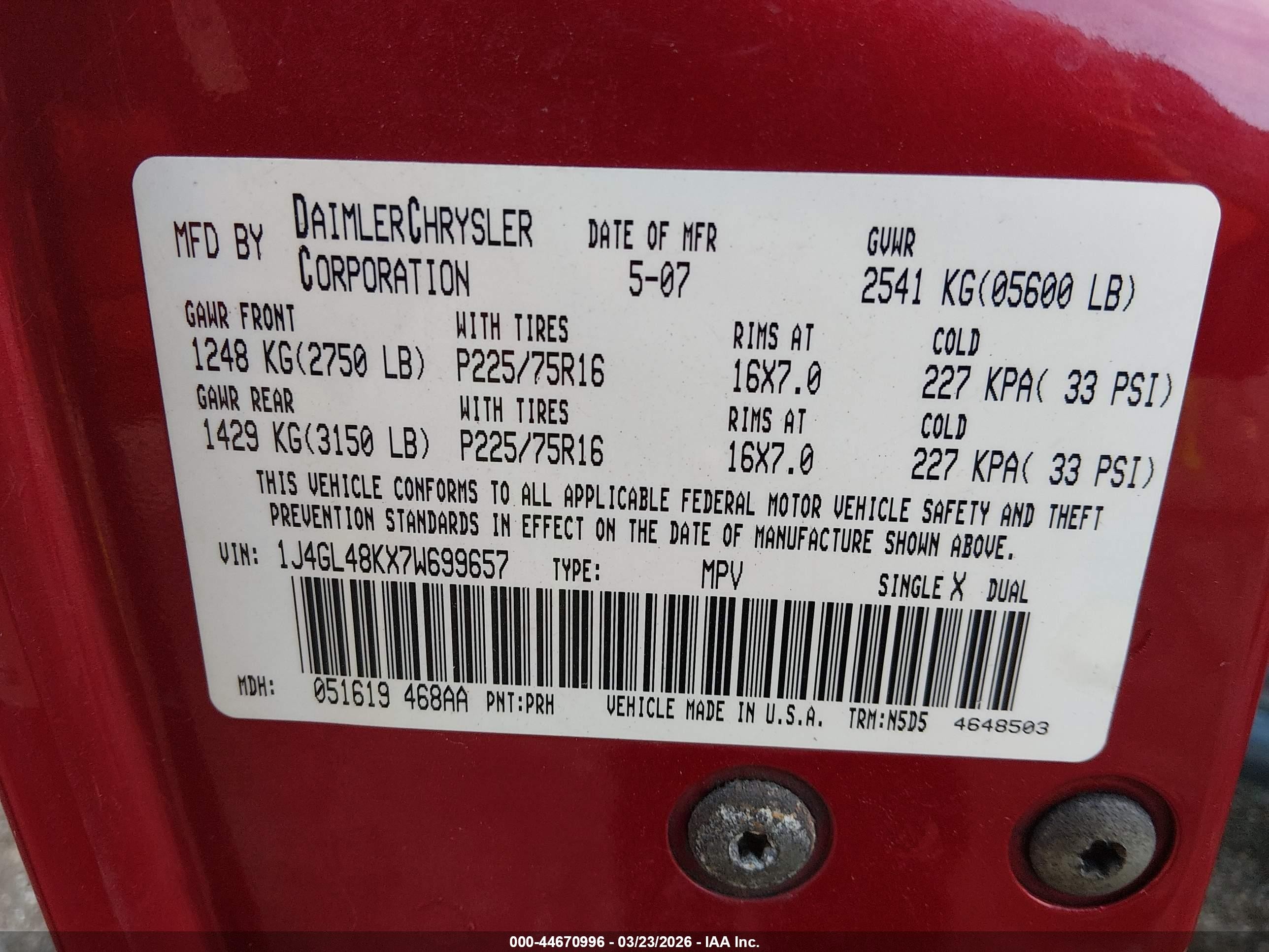 2007 Jeep Liberty Sport Красный vin: 1J4GL48KX7W699657