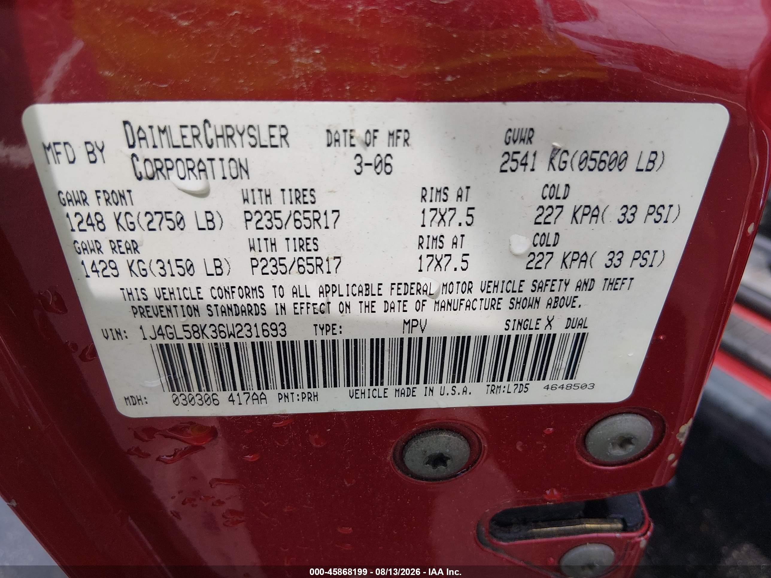 2006 Jeep Liberty Limited Edition Red vin: 1J4GL58K36W231693