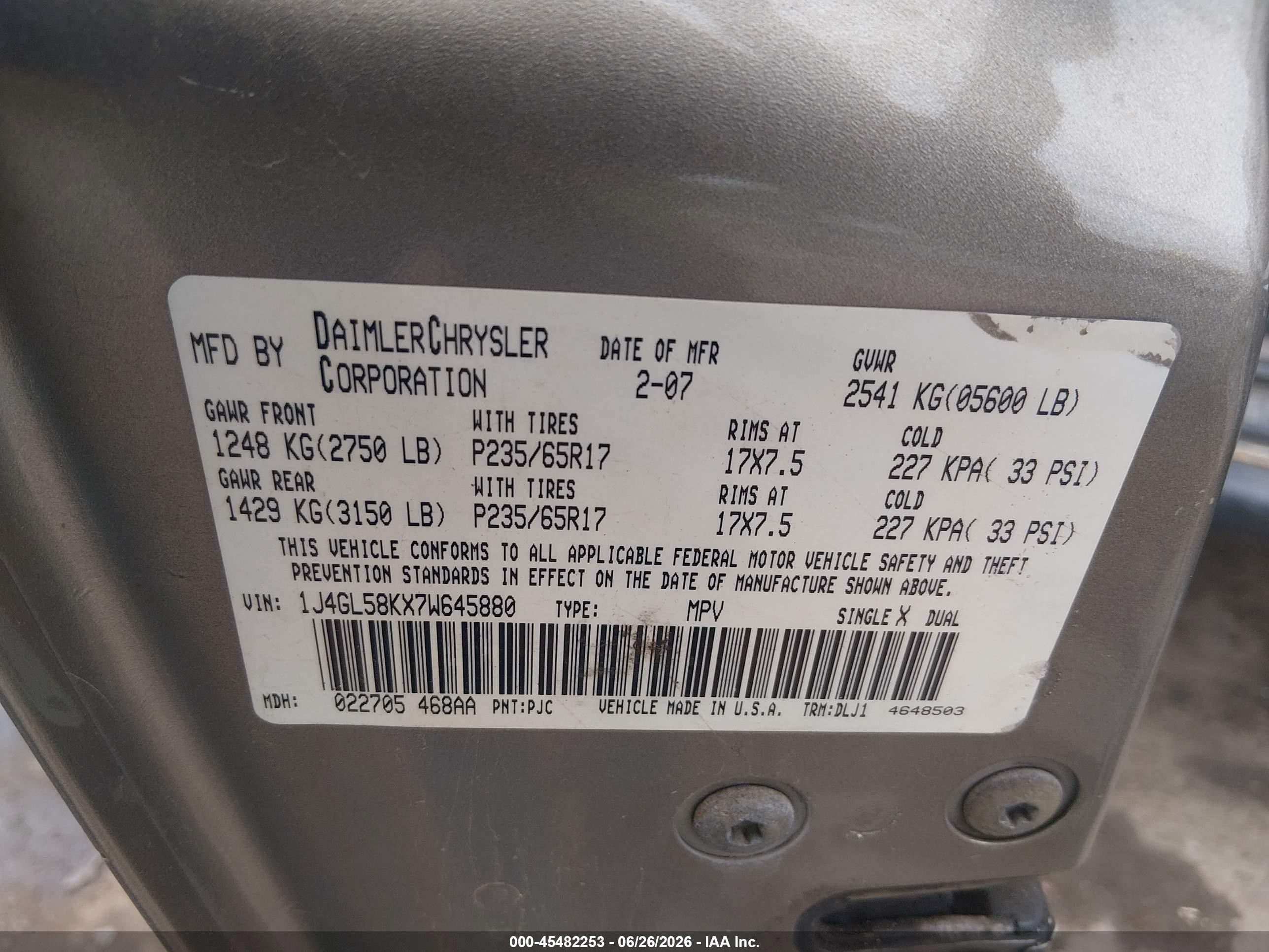 2007 Jeep Liberty Limited Edition Gold vin: 1J4GL58KX7W645880