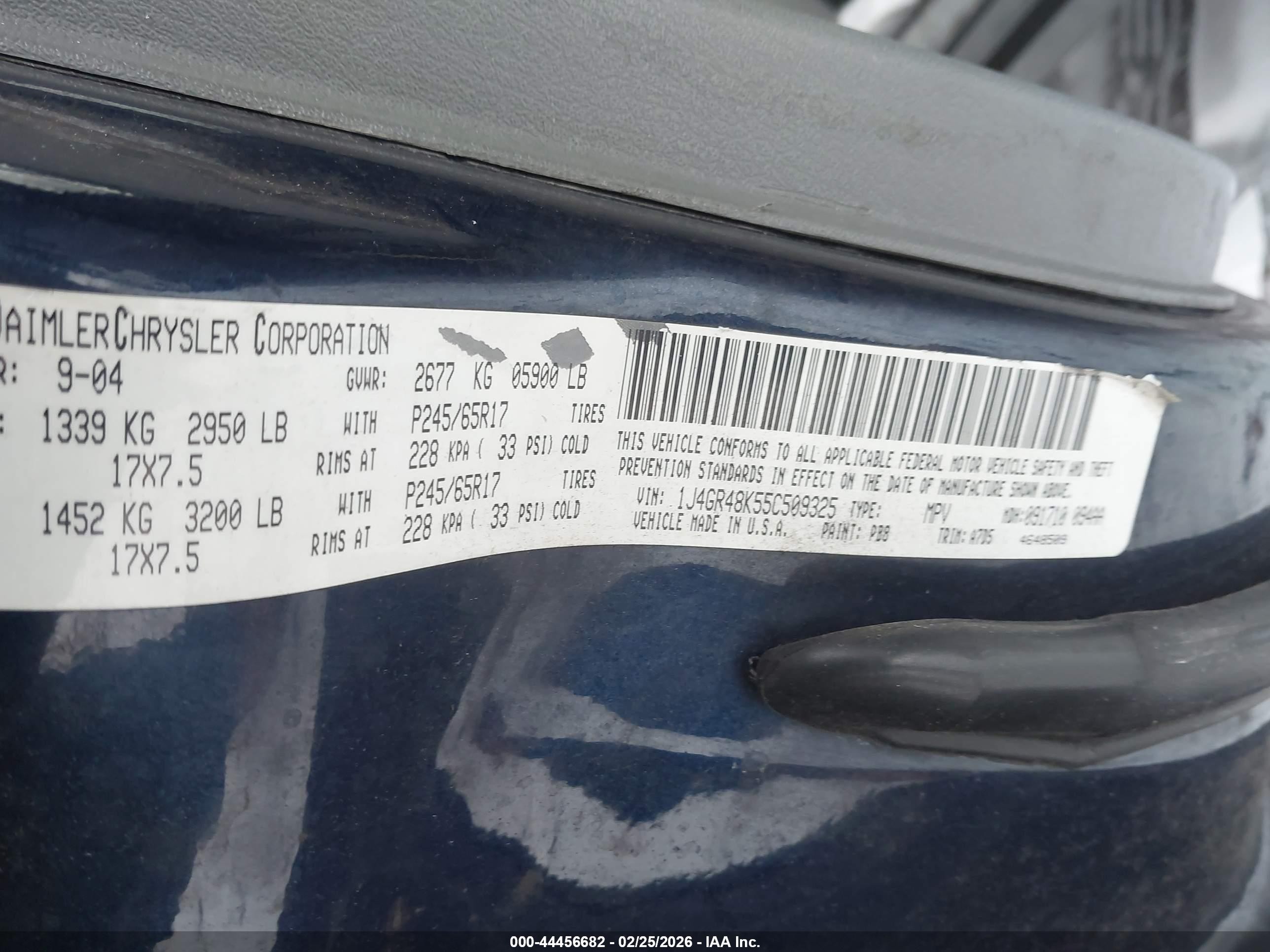 2005 Jeep Grand Cherokee Laredo Blue vin: 1J4GR48K55C509325