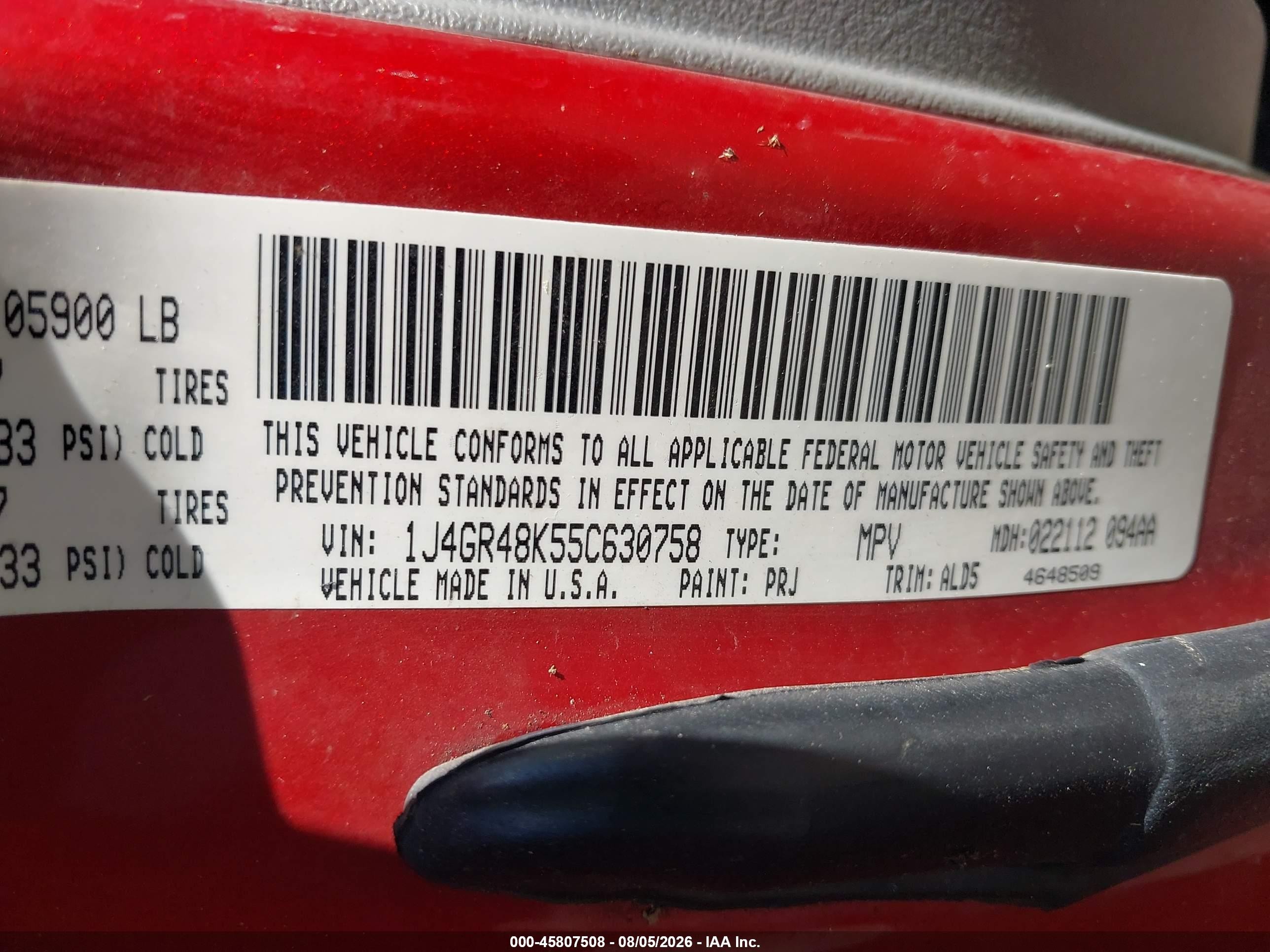 2005 Jeep Grand Cherokee Laredo Red vin: 1J4GR48K55C630758