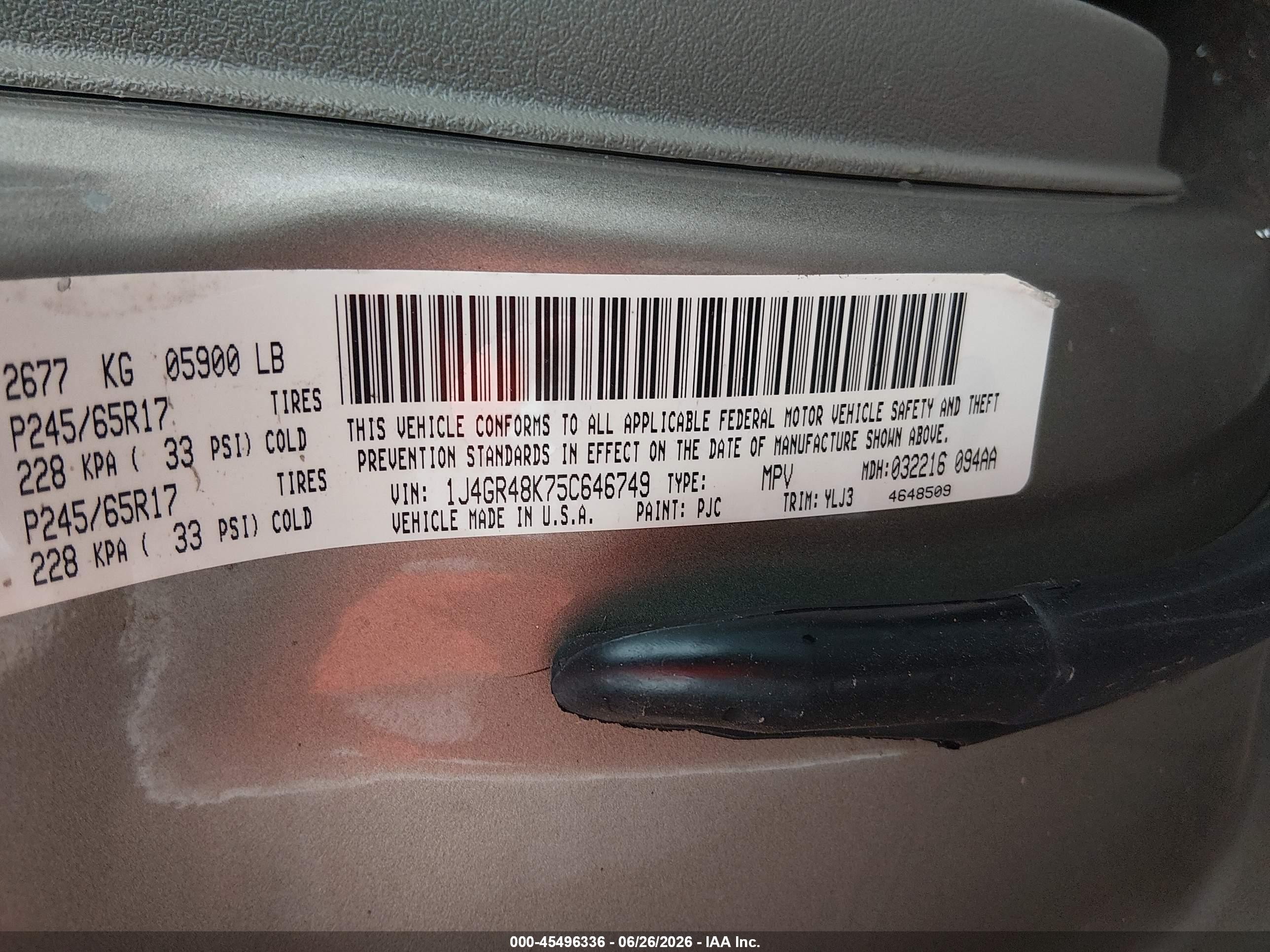 2005 Jeep Grand Cherokee Laredo Gold vin: 1J4GR48K75C646749