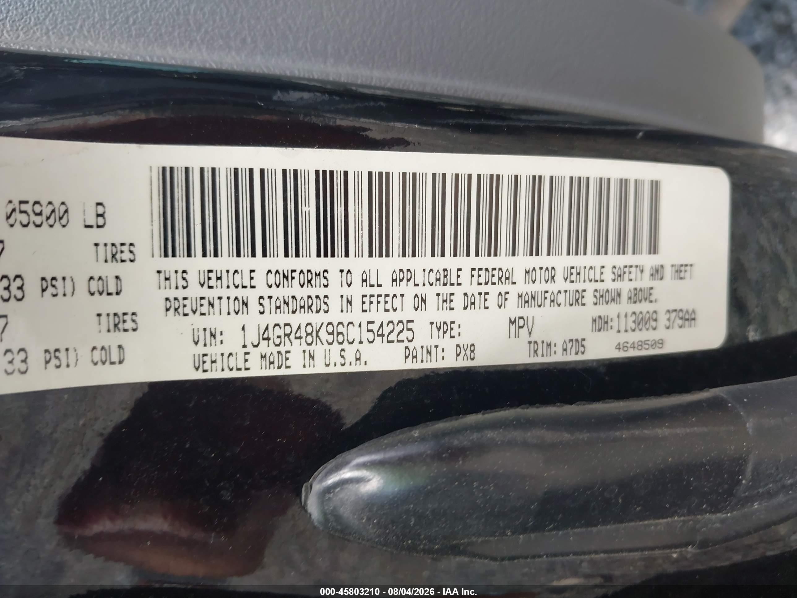 2006 Jeep Grand Cherokee Laredo Черный vin: 1J4GR48K96C154225