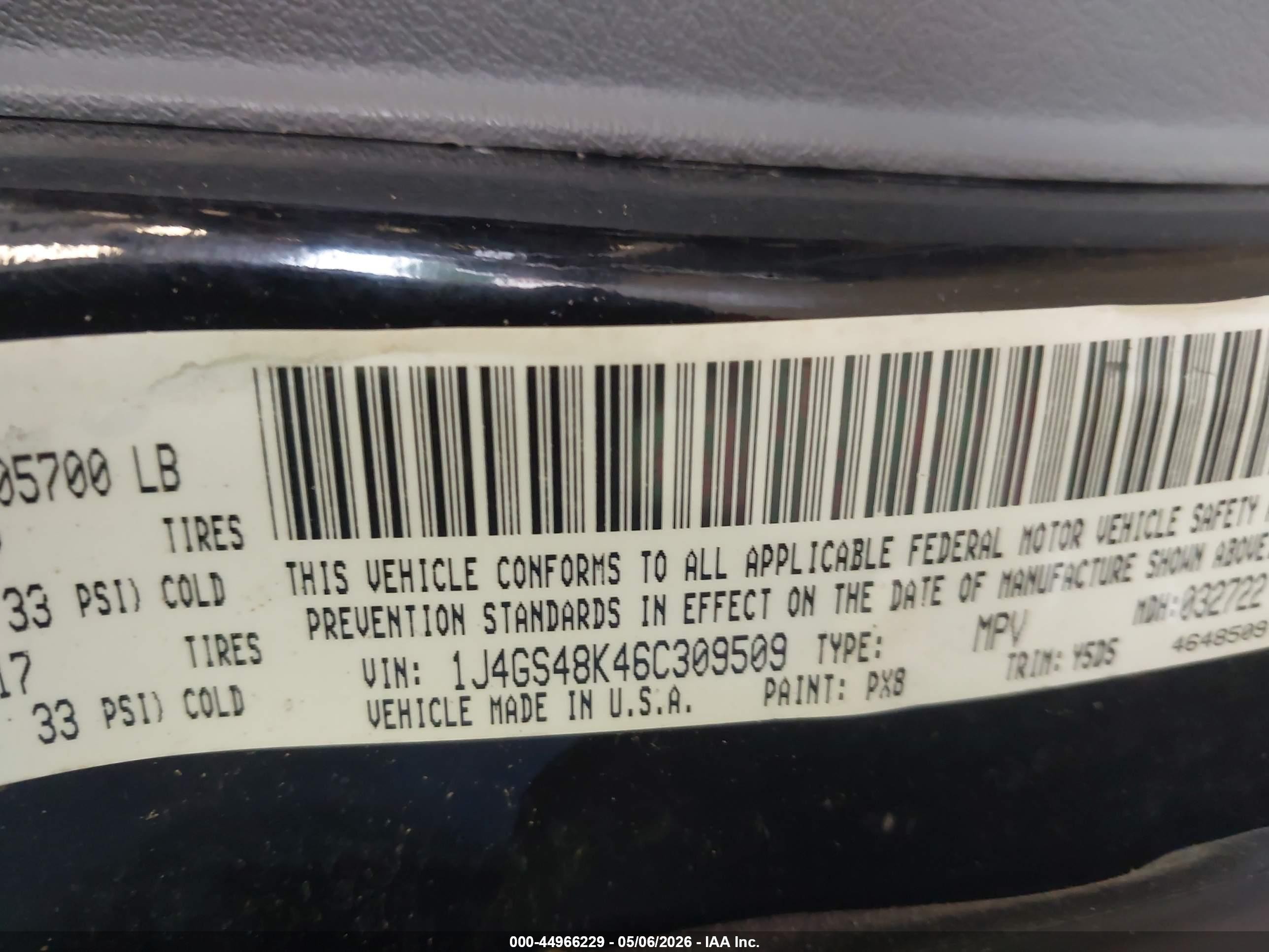 2006 Jeep Grand Cherokee Laredo Black vin: 1J4GS48K46C309509