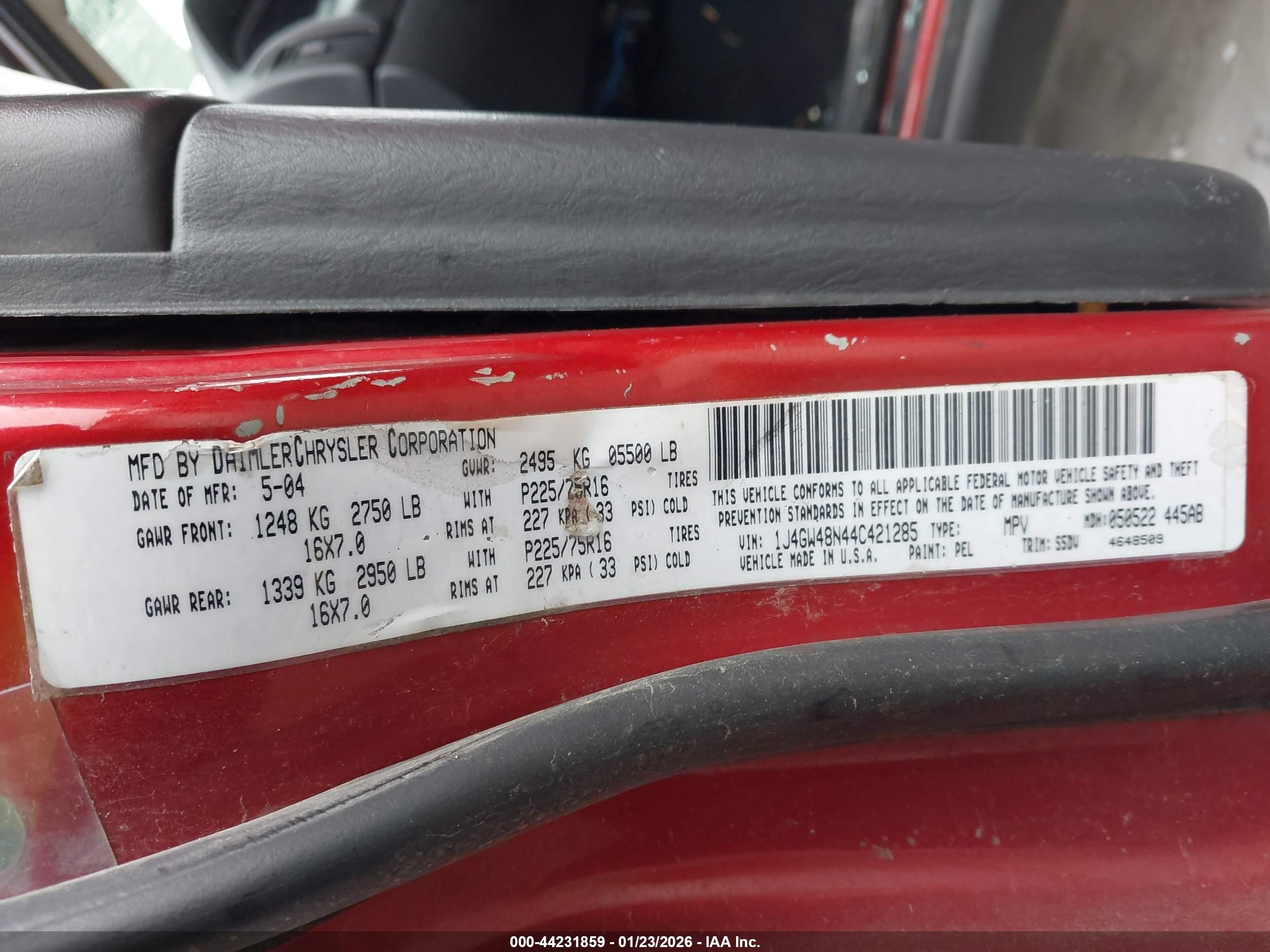 2004 Jeep Grand Cherokee Laredo Red vin: 1J4GW48N44C421285