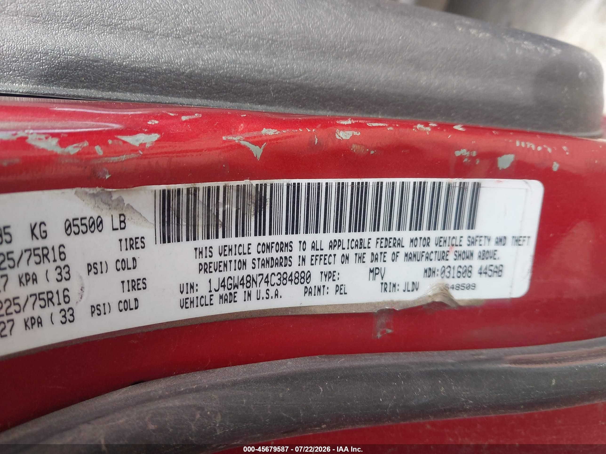 2004 Jeep Grand Cherokee Laredo Red vin: 1J4GW48N74C384880