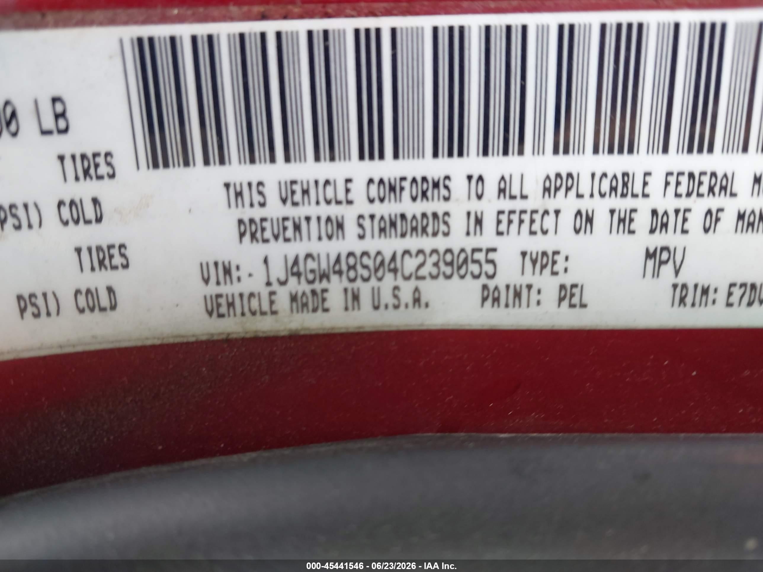 2004 Jeep Grand Cherokee Laredo Red vin: 1J4GW48S04C239055