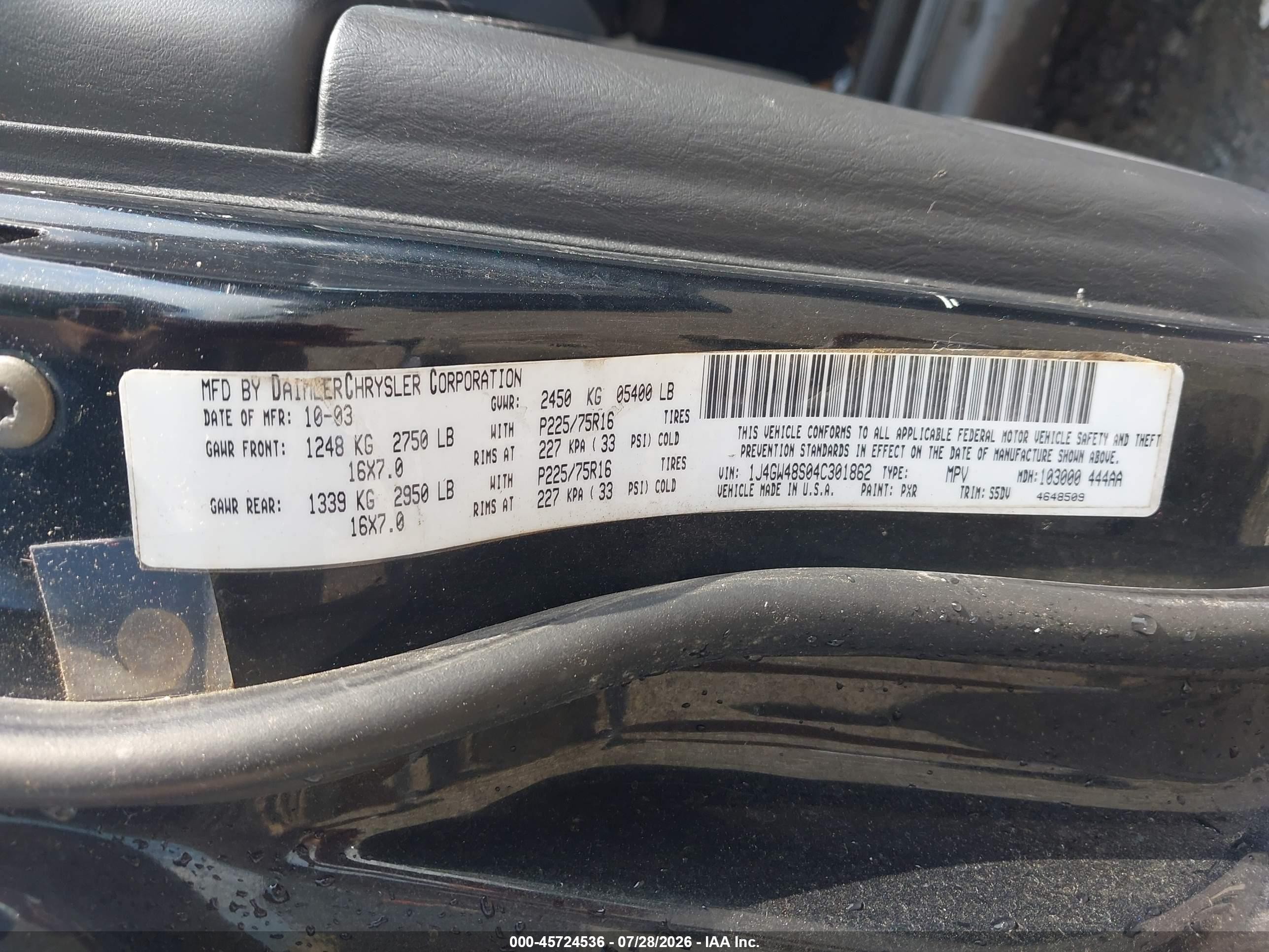 2004 Jeep Grand Cherokee Laredo Black vin: 1J4GW48S04C301862