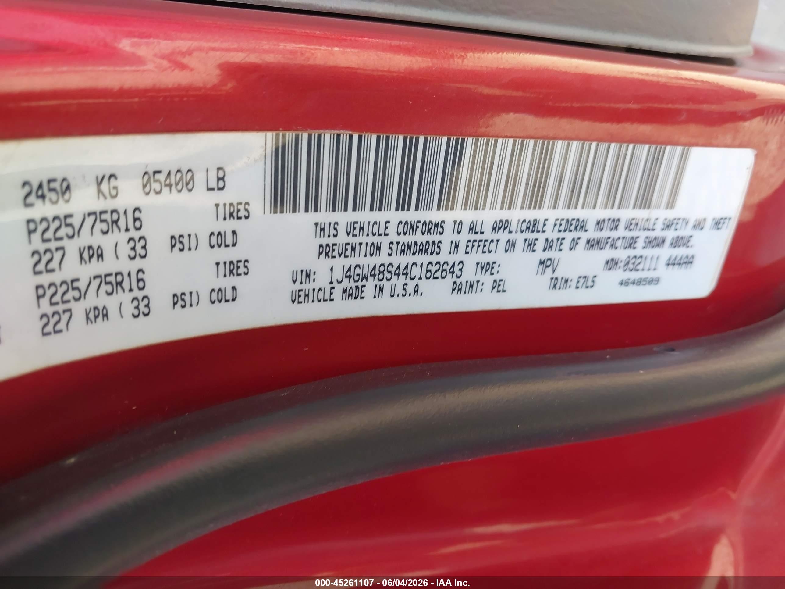 2004 Jeep Grand Cherokee Laredo Red vin: 1J4GW48S44C162643