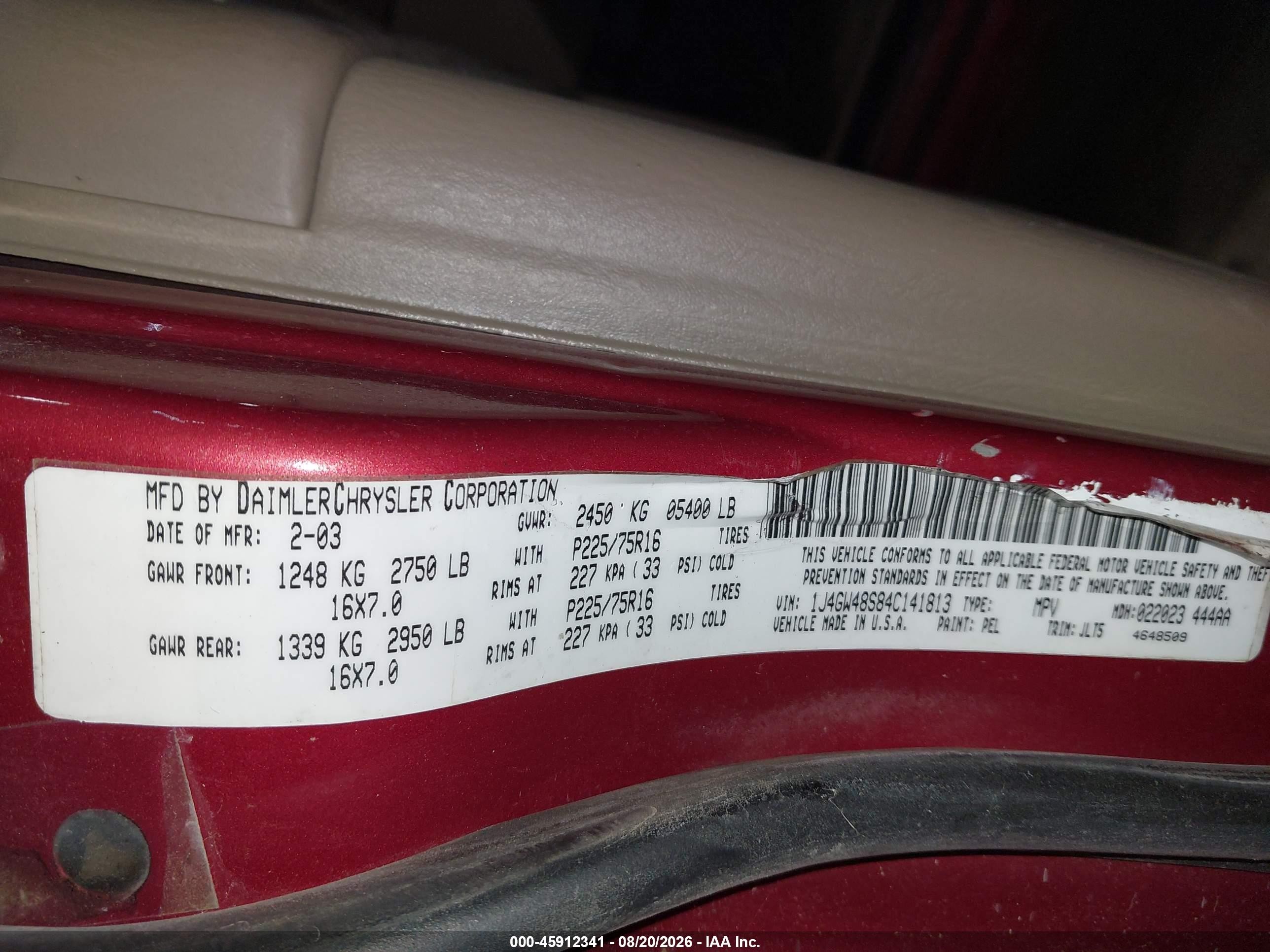 2004 Jeep Grand Cherokee Laredo Red vin: 1J4GW48S84C141813