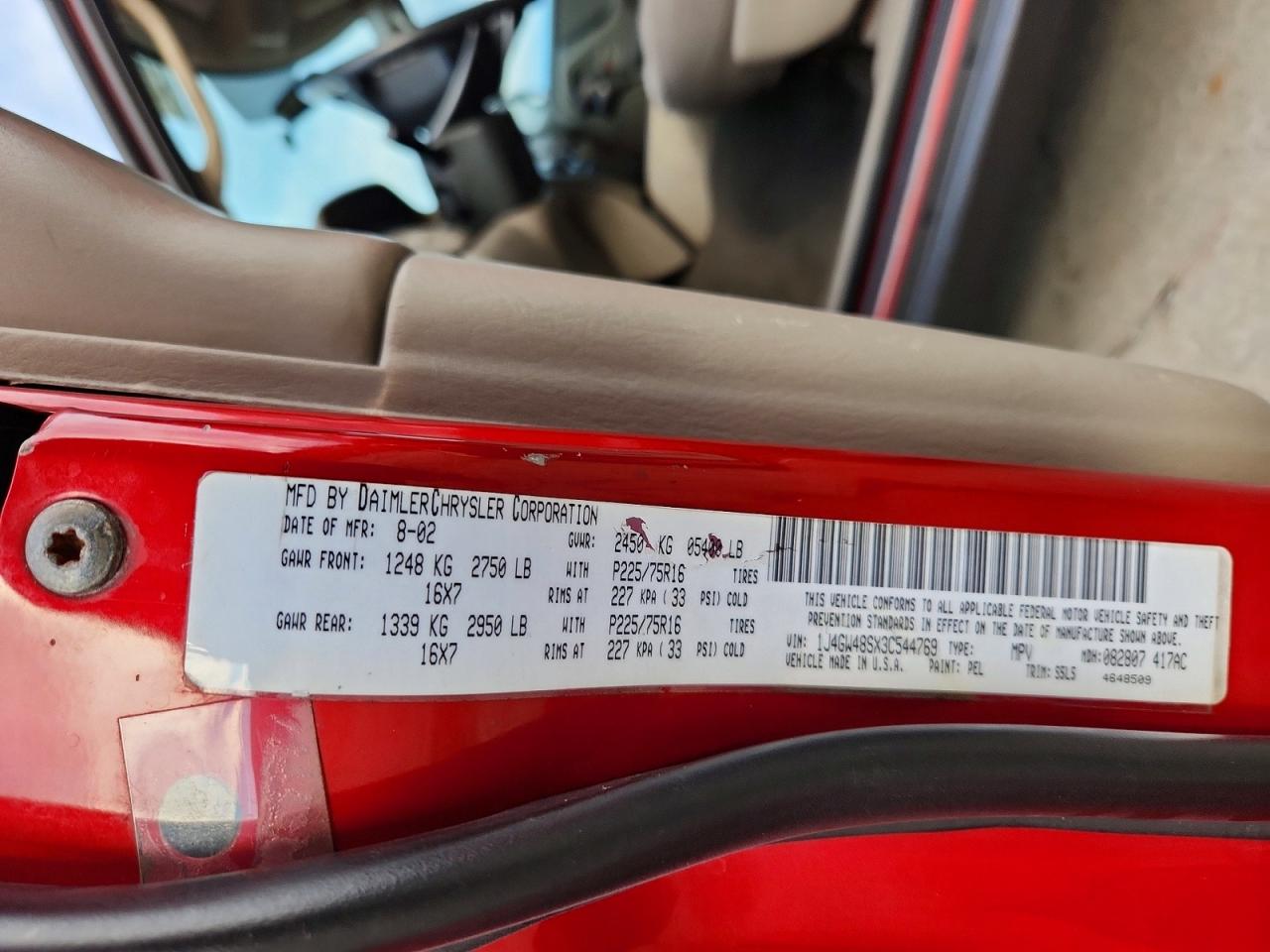 2003 Jeep Grand Cherokee Laredo Red vin: 1J4GW48SX3C544769