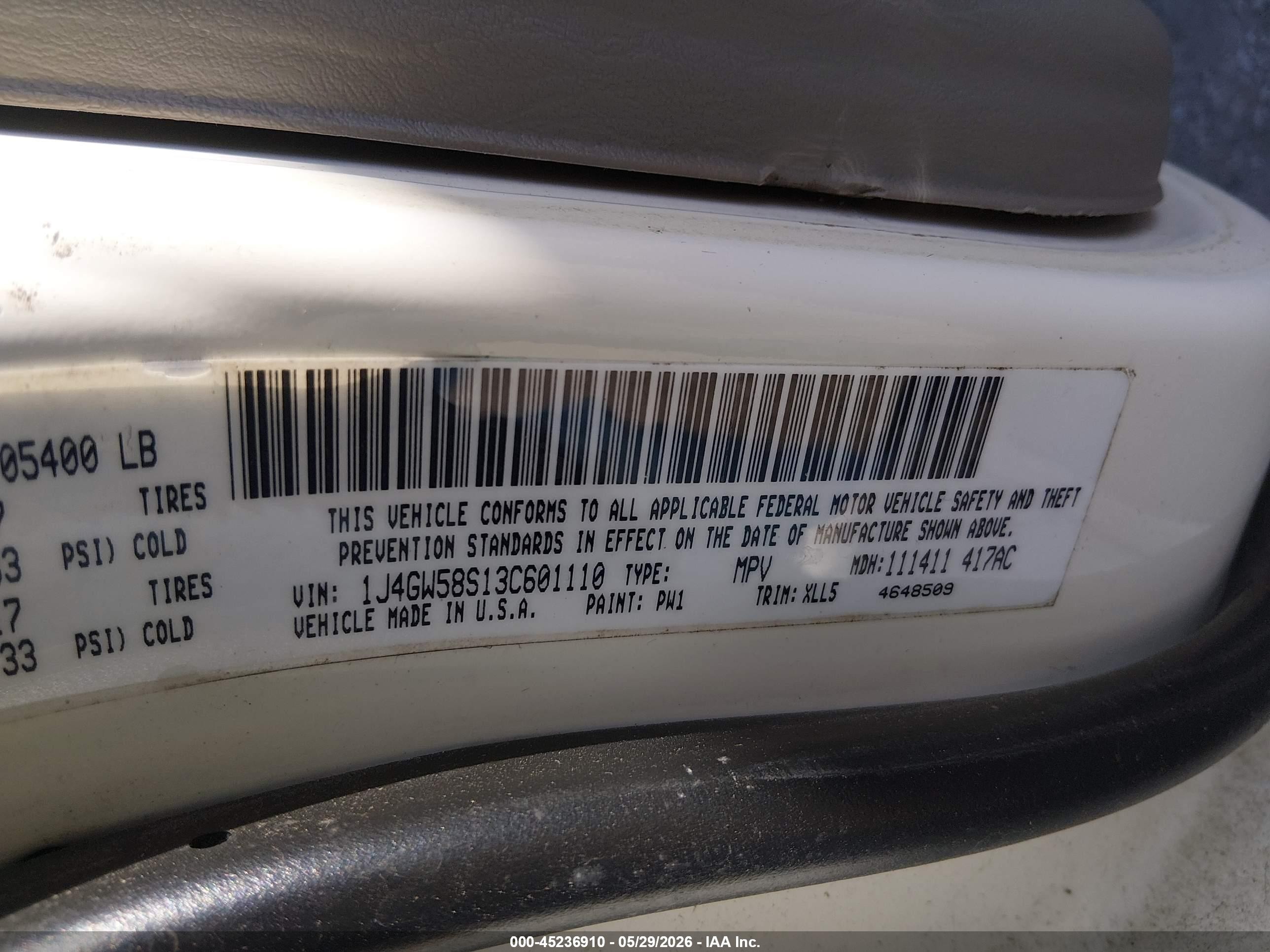 2003 Jeep Grand Cherokee Limited White vin: 1J4GW58S13C601110