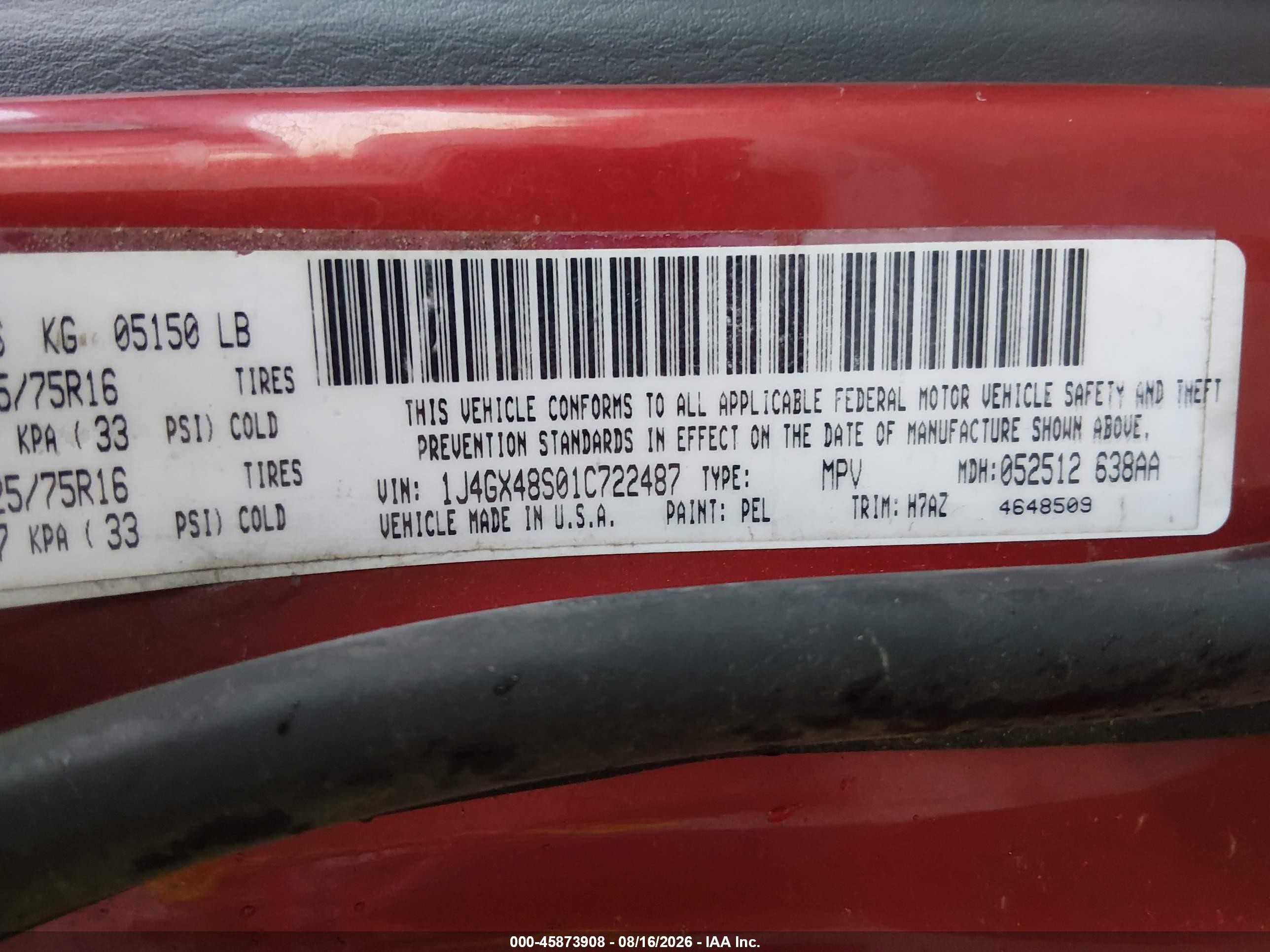 2001 Jeep Grand Cherokee Laredo Red vin: 1J4GX48S01C722487