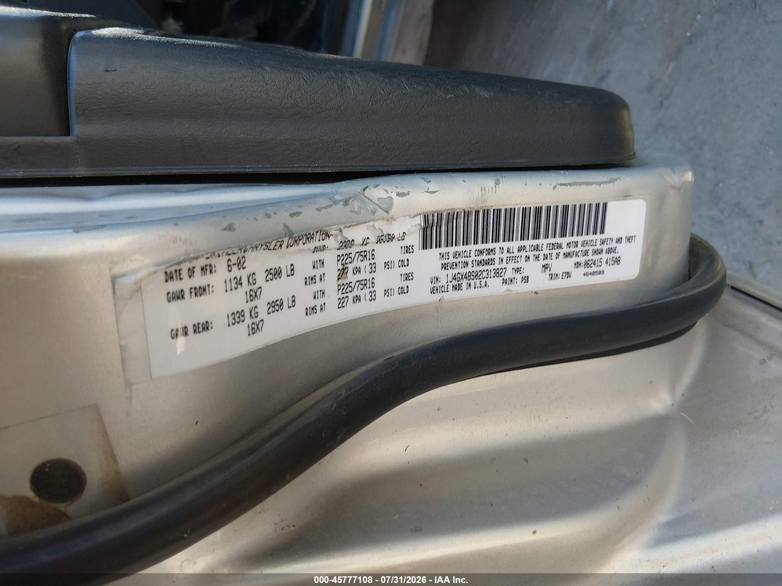 2002 Jeep Grand Cherokee Laredo Silver vin: 1J4GX48S02C313827