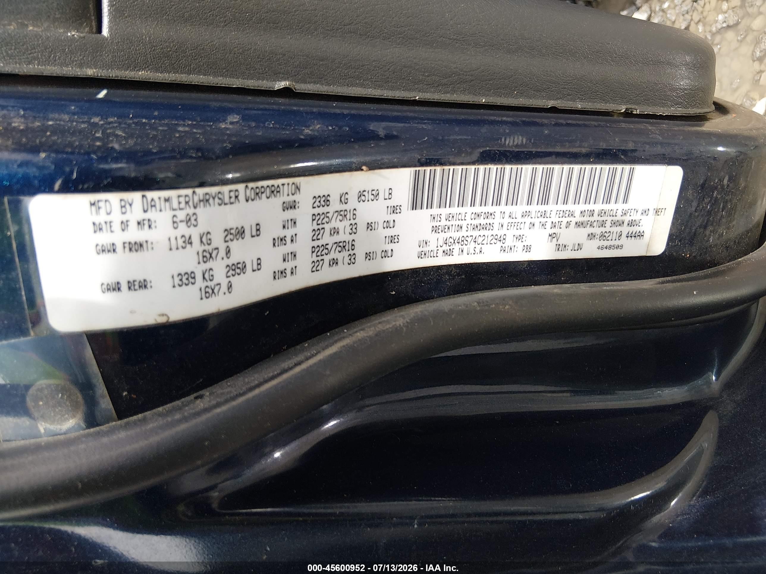 2004 Jeep Grand Cherokee Laredo Blue vin: 1J4GX48S74C212948