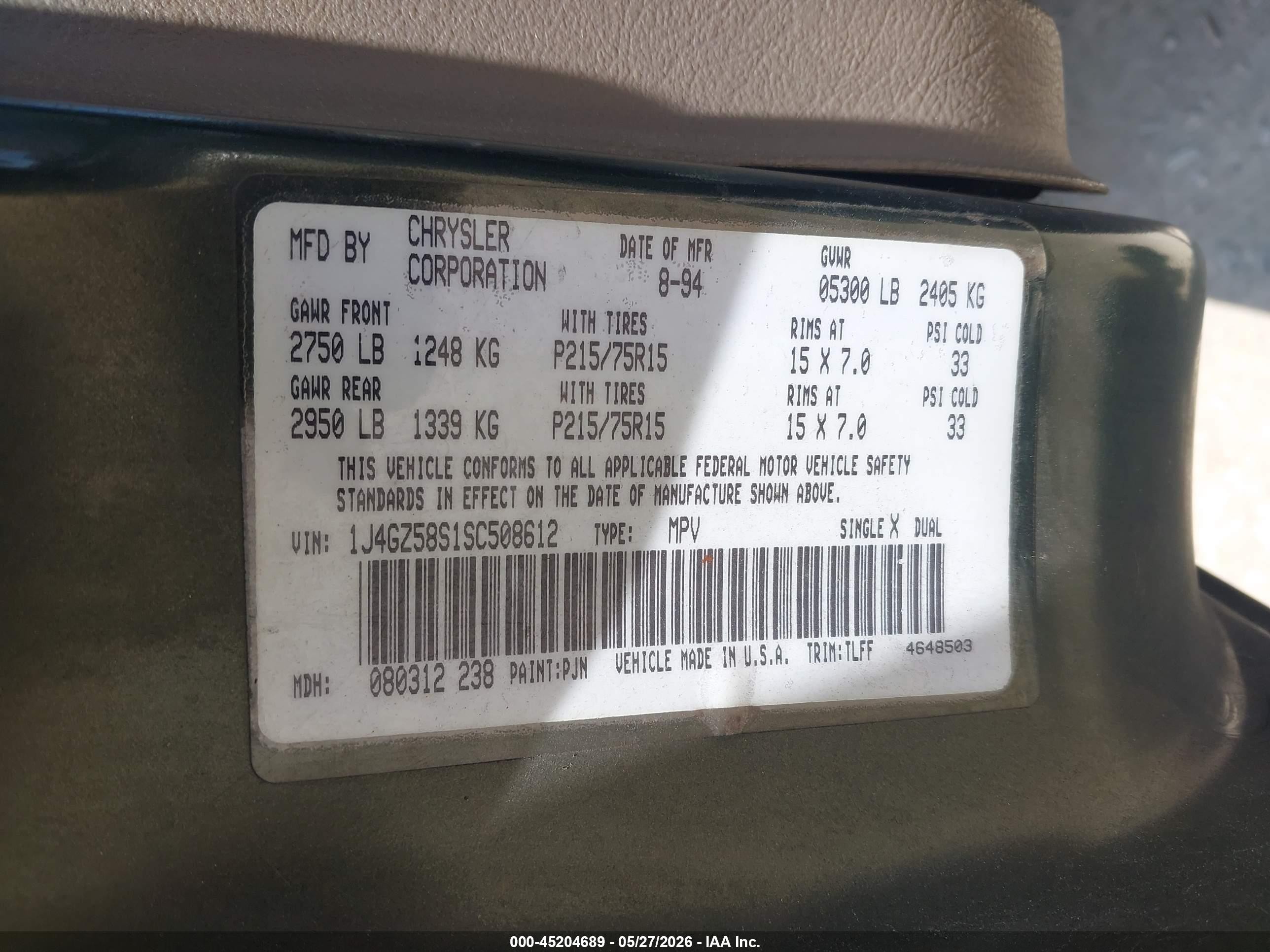 1995 Jeep Grand Cherokee Laredo Green vin: 1J4GZ58S1SC508612