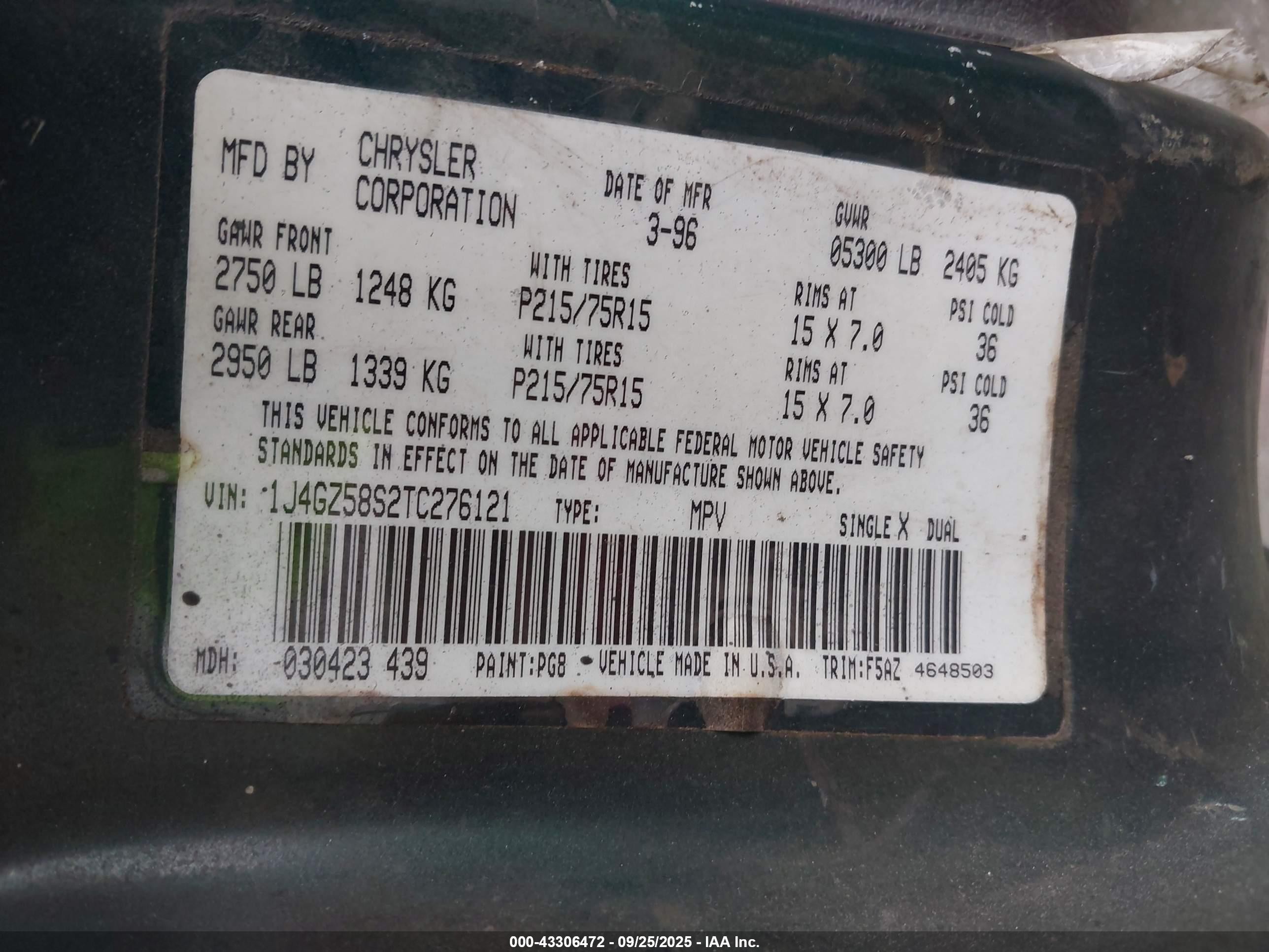 1996 Jeep Grand Cherokee Laredo Green vin: 1J4GZ58S2TC276121