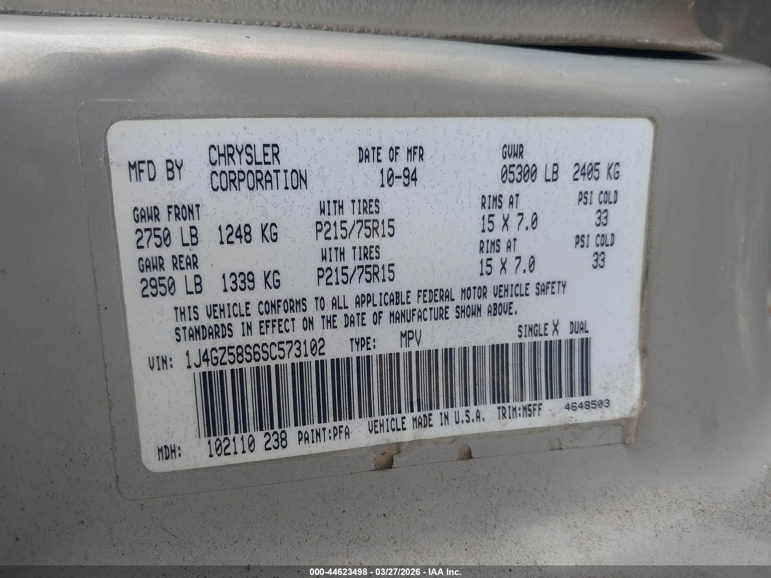 1995 Jeep Grand Cherokee Laredo Silver vin: 1J4GZ58S6SC573102