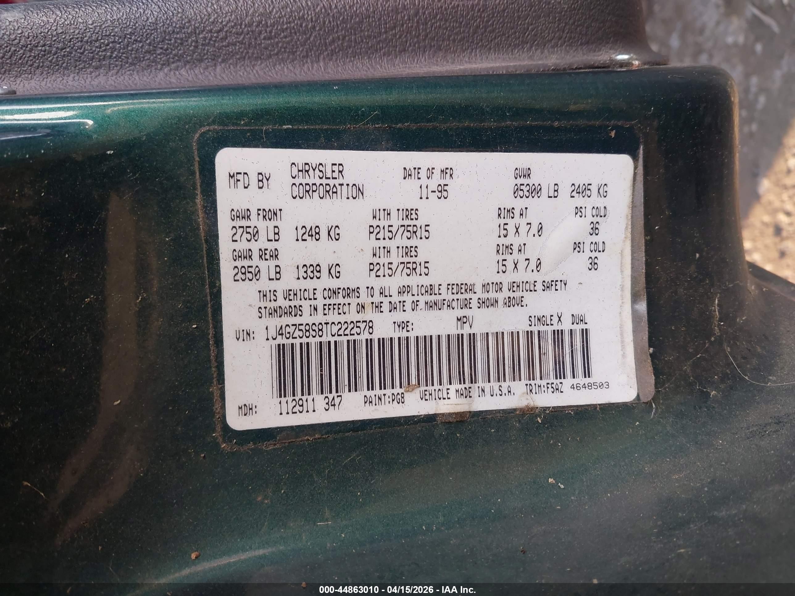 1996 Jeep Grand Cherokee Laredo Green vin: 1J4GZ58S8TC222578