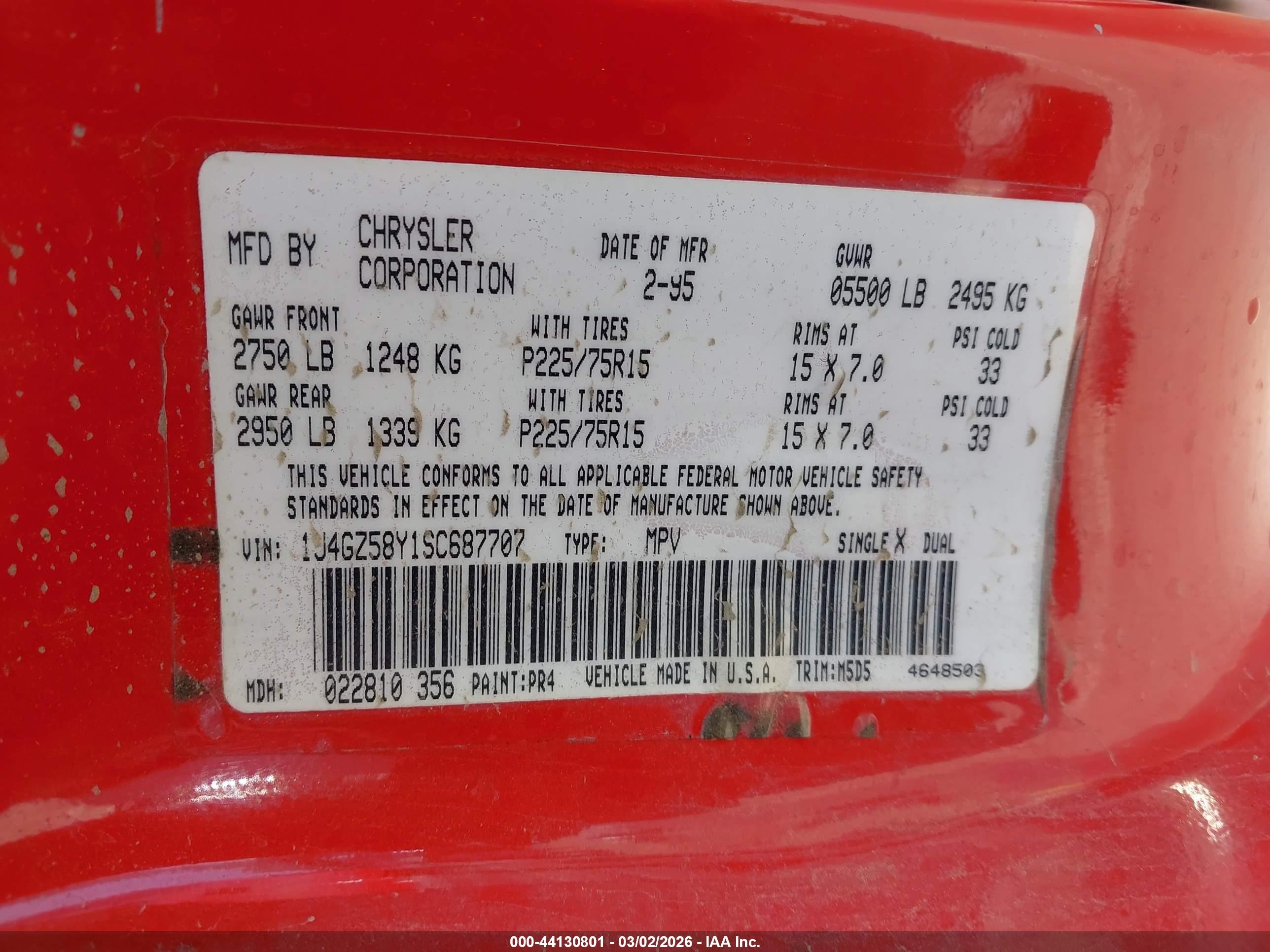 1995 Jeep Grand Cherokee Laredo Red vin: 1J4GZ58Y1SC687707