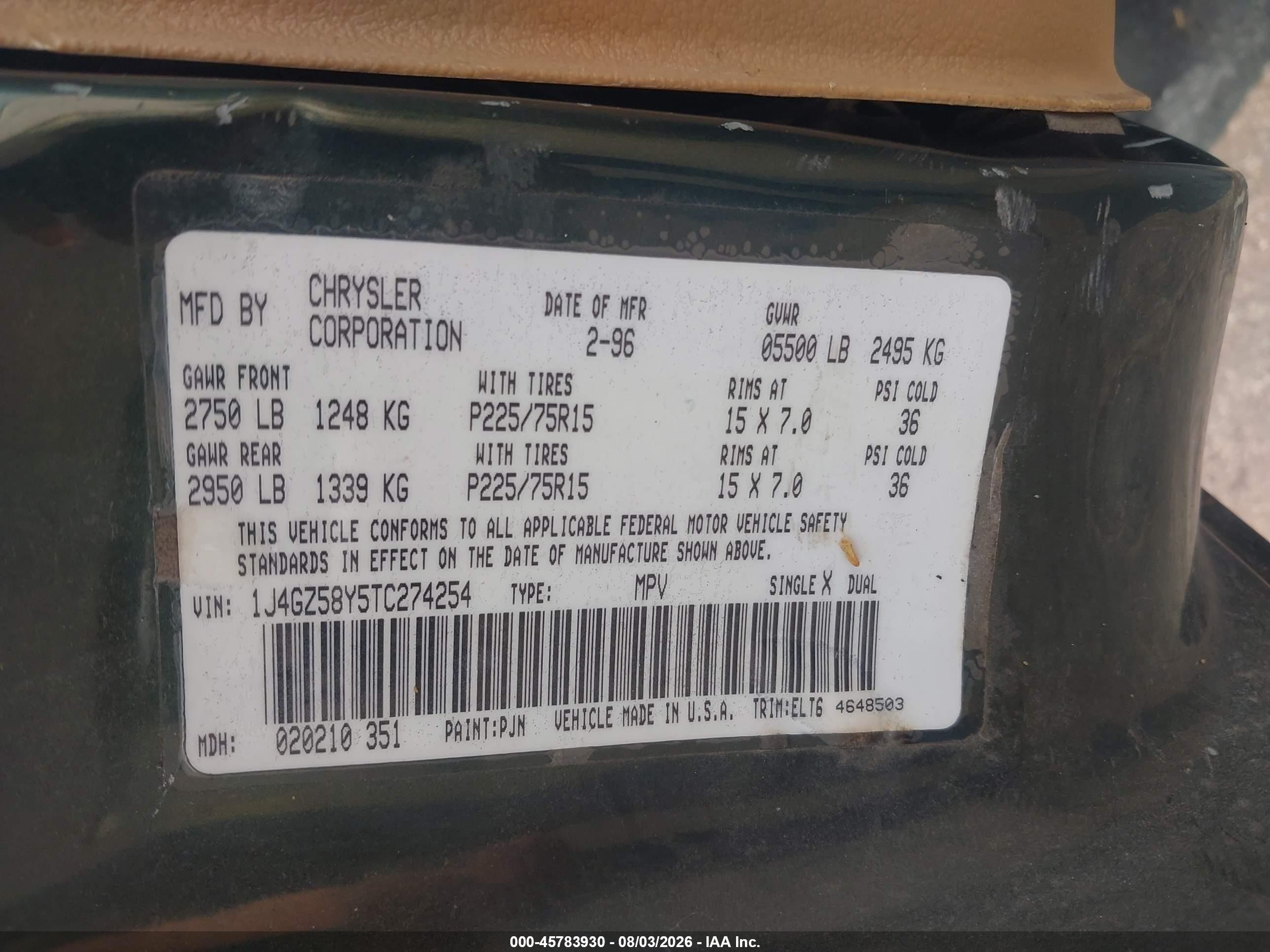 1996 Jeep Grand Cherokee Laredo Зеленый vin: 1J4GZ58Y5TC274254