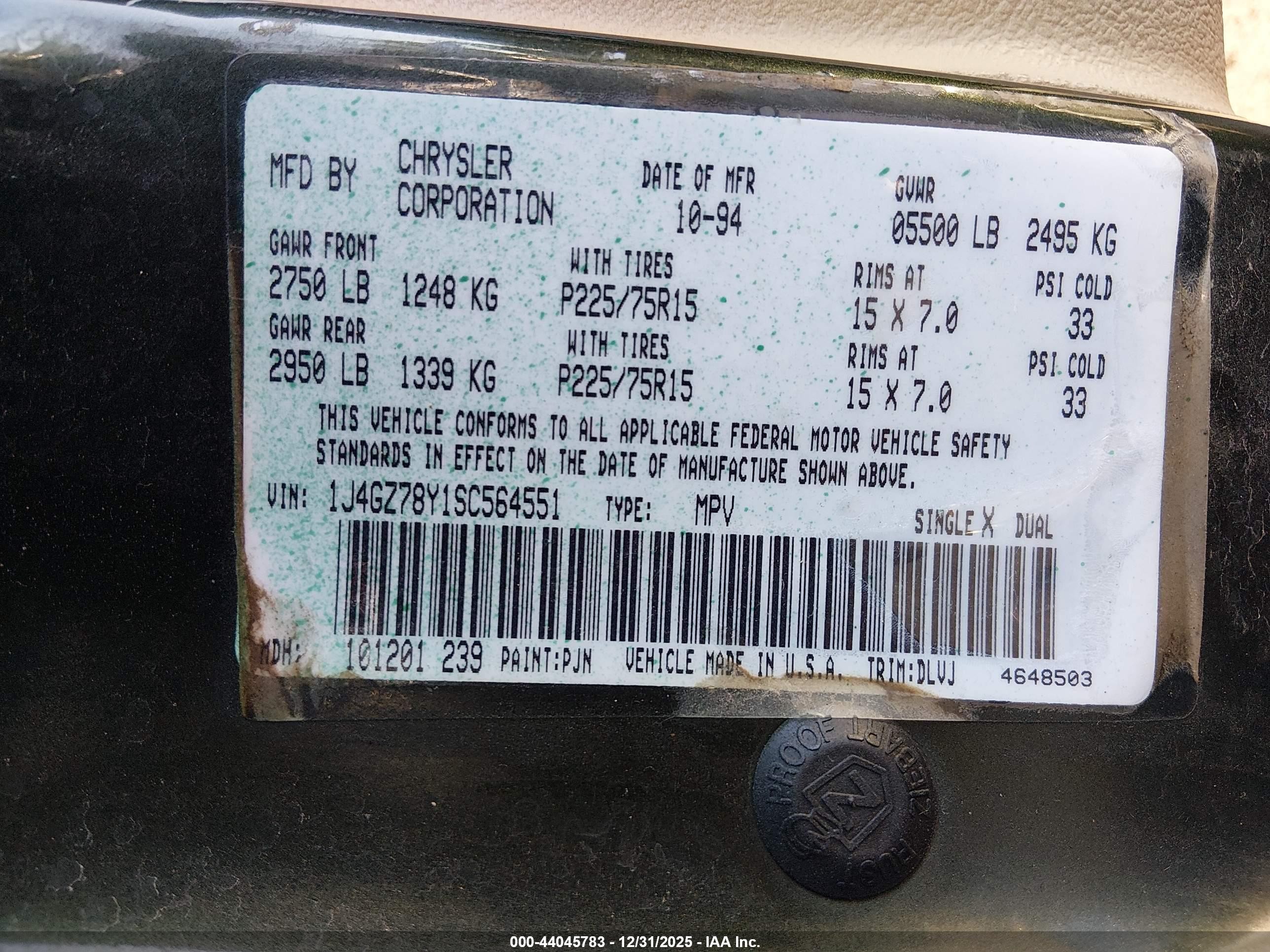 1995 Jeep Grand Cherokee Limited/orvis Green vin: 1J4GZ78Y1SC564551