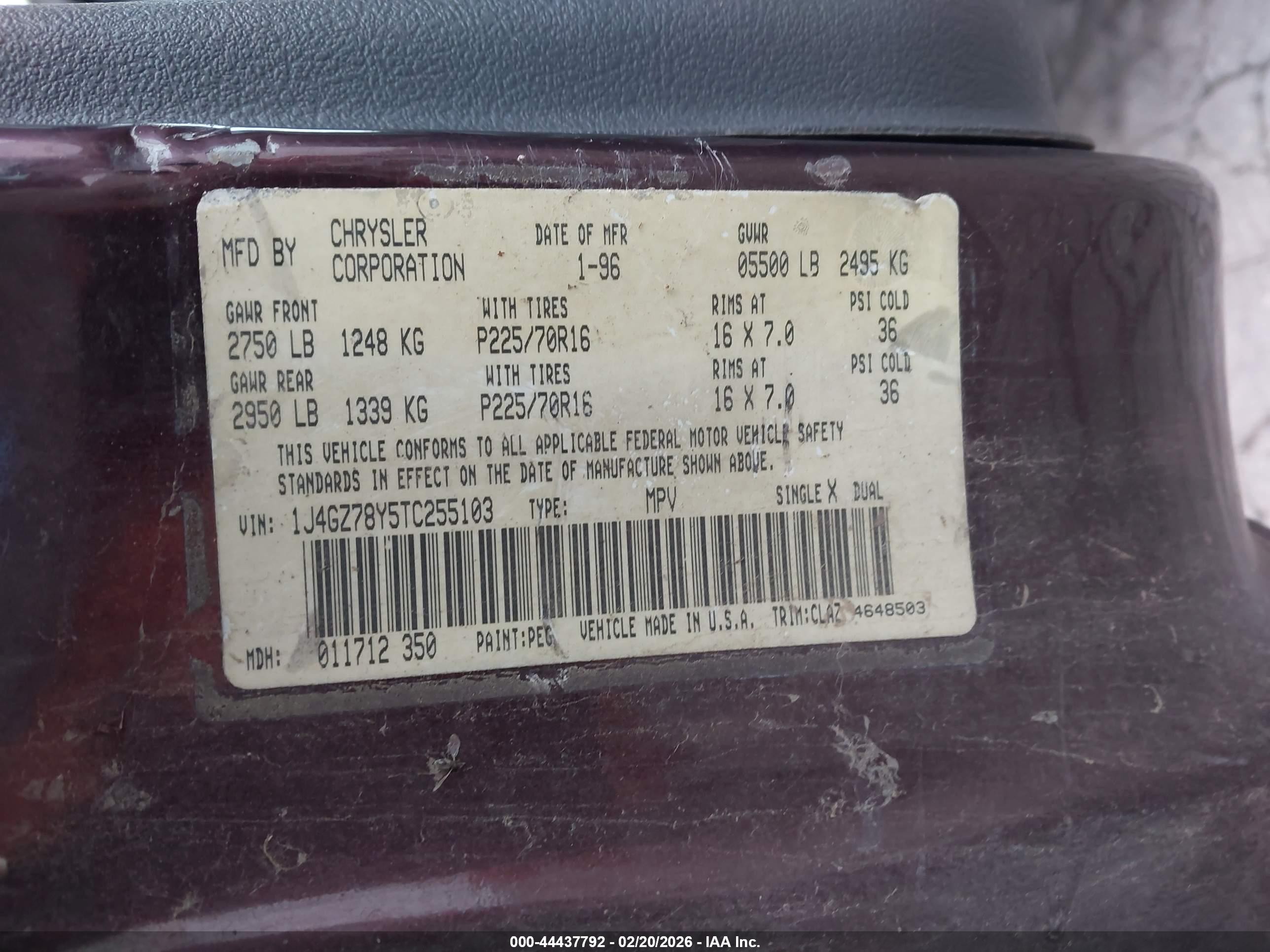 1996 Jeep Grand Cherokee Limited Бордовый vin: 1J4GZ78Y5TC255103