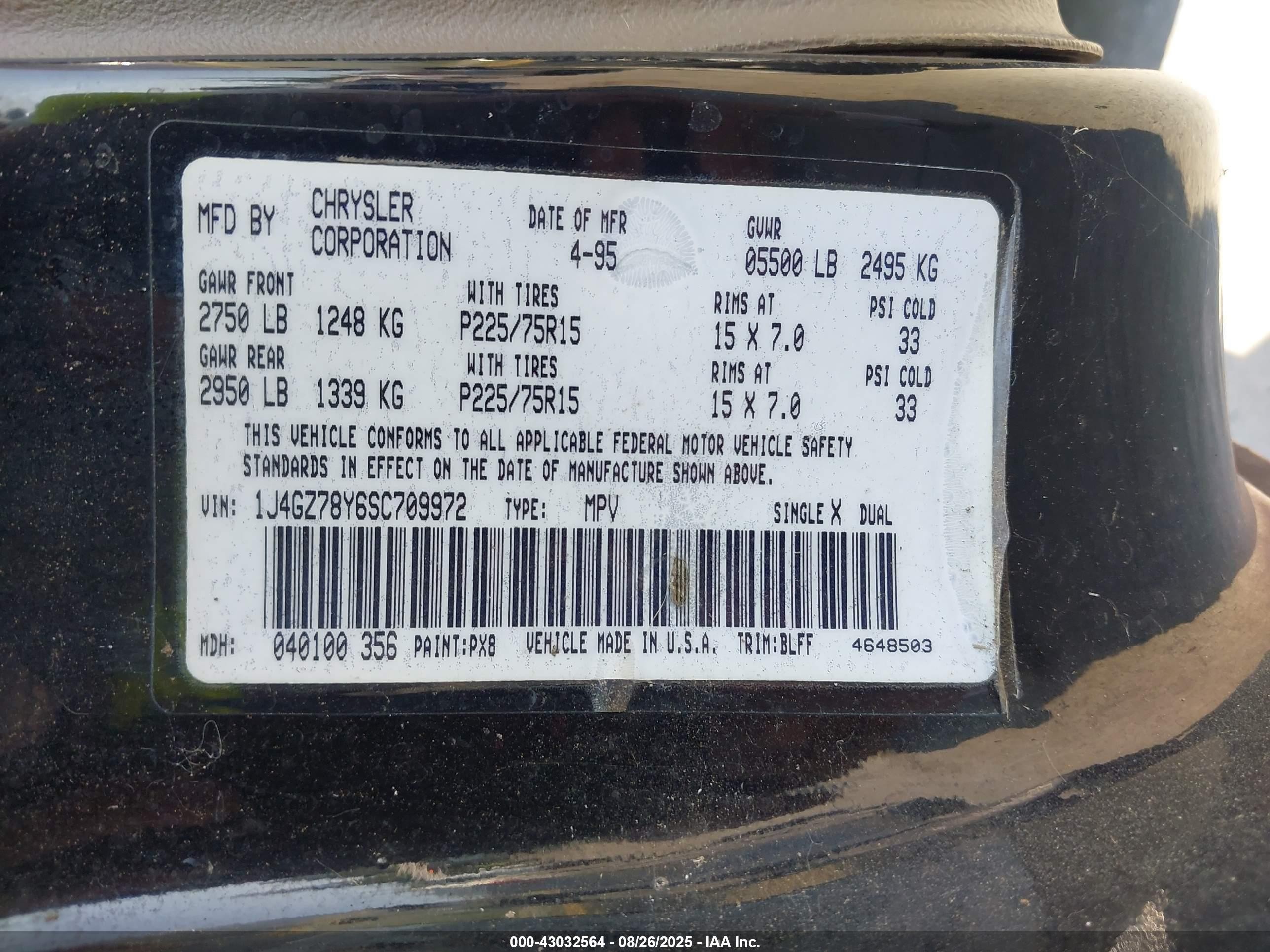 1995 Jeep Grand Cherokee Limited/orvis Black vin: 1J4GZ78Y6SC709972