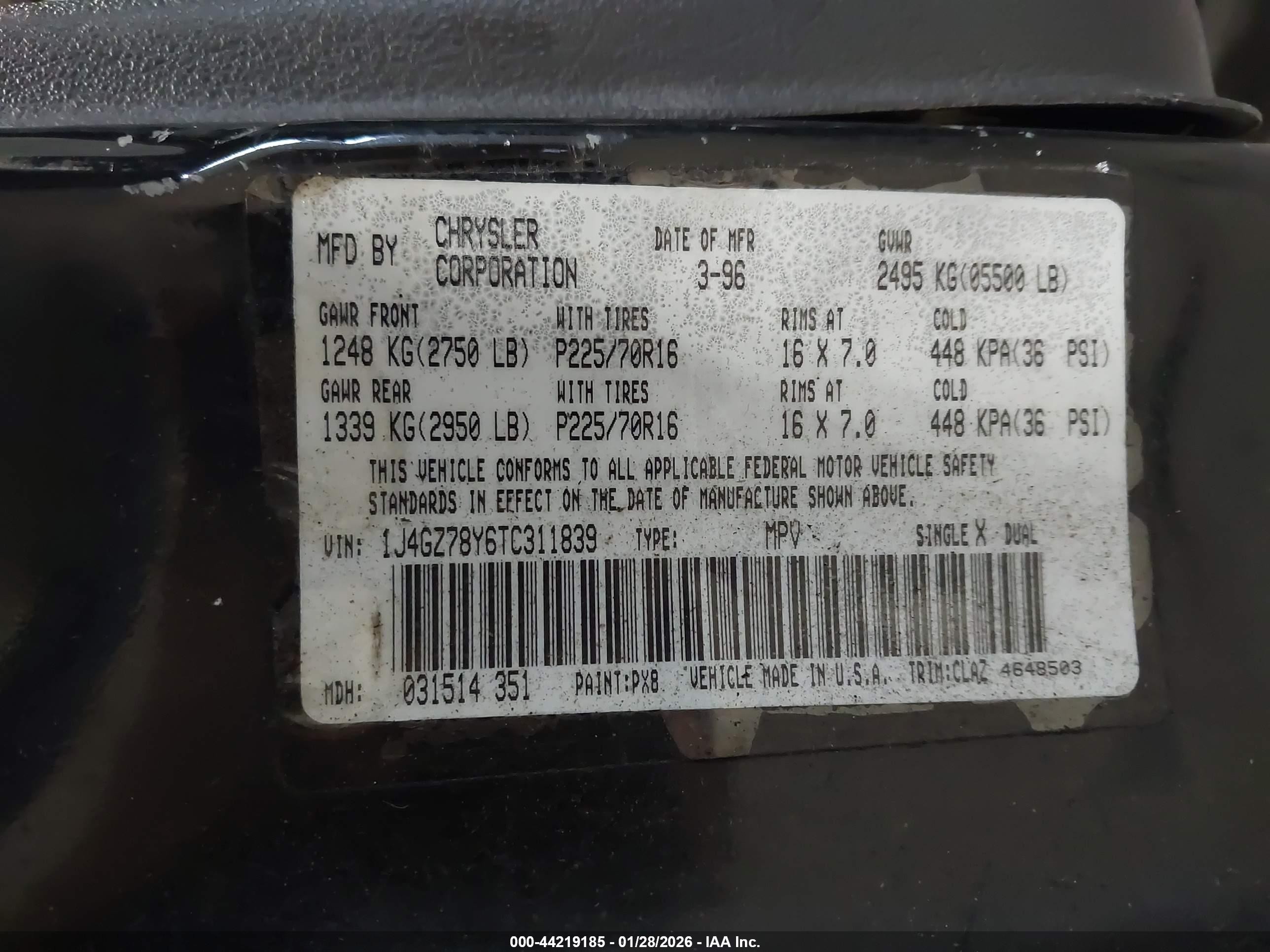 1996 Jeep Grand Cherokee Limited Black vin: 1J4GZ78Y6TC311839
