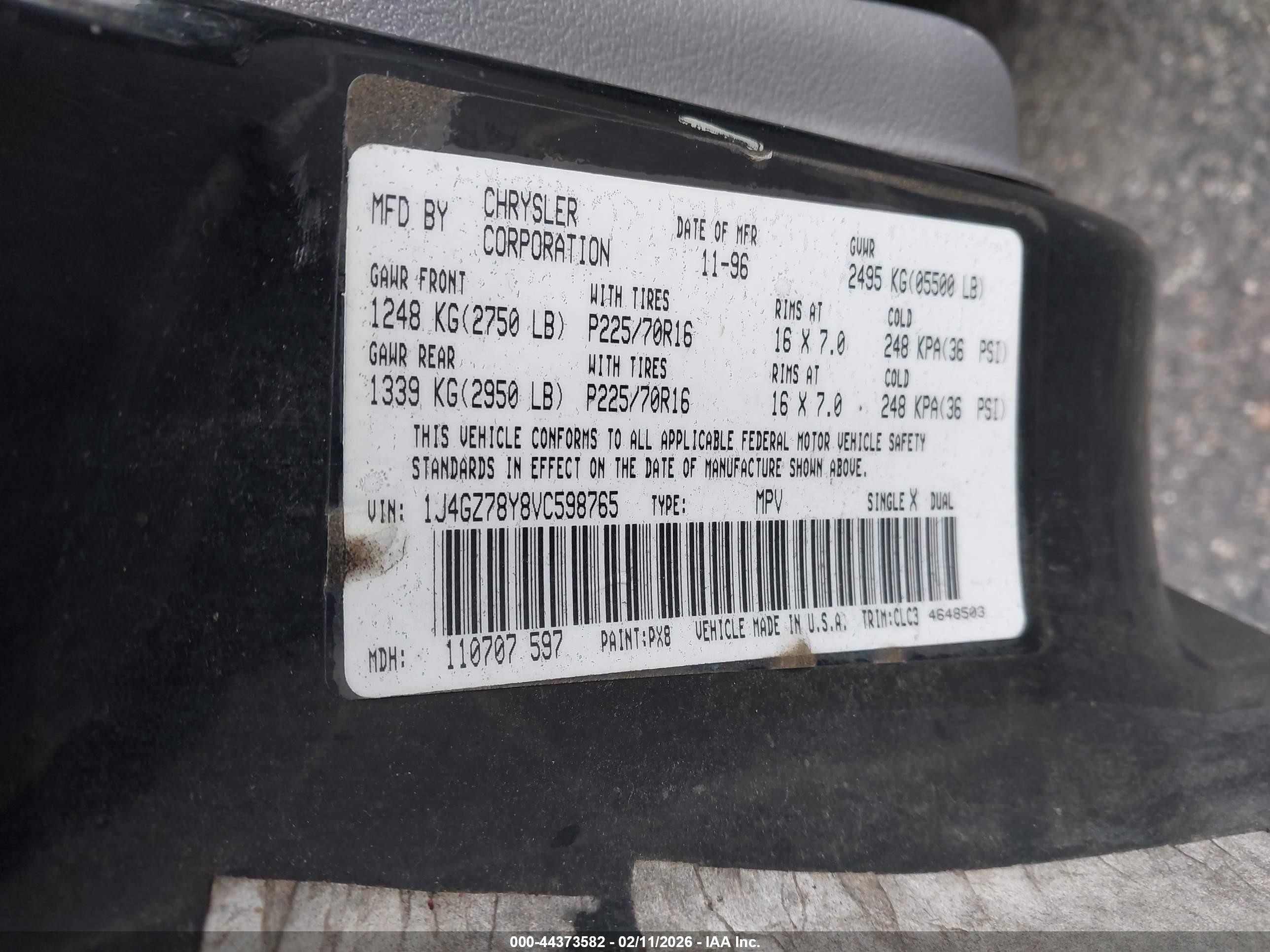 1997 Jeep Grand Cherokee Limited Black vin: 1J4GZ78Y8VC598765