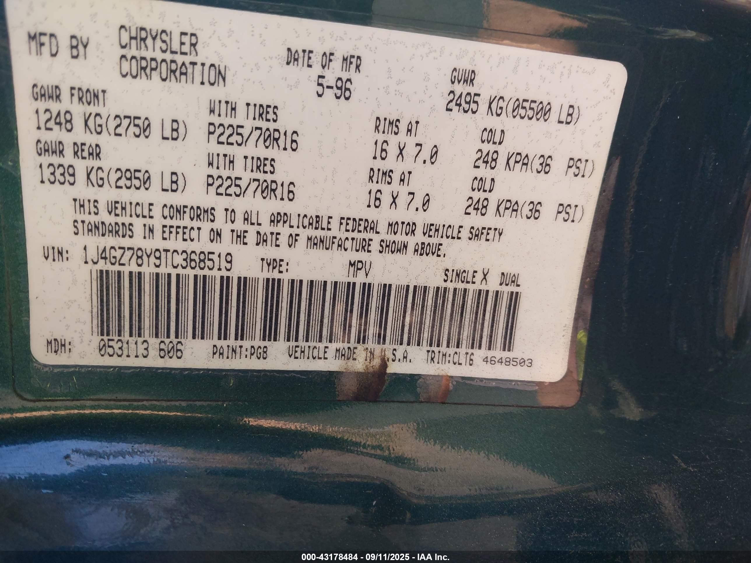 1996 Jeep Grand Cherokee Limited Зеленый vin: 1J4GZ78Y9TC368519