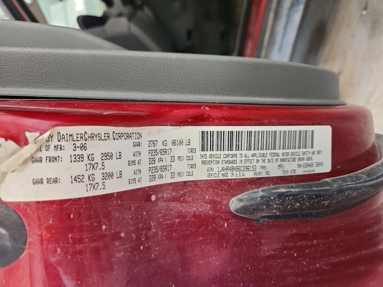 2006 Jeep Grand Cherokee Laredo Red vin: 1J4HR48N96C296153