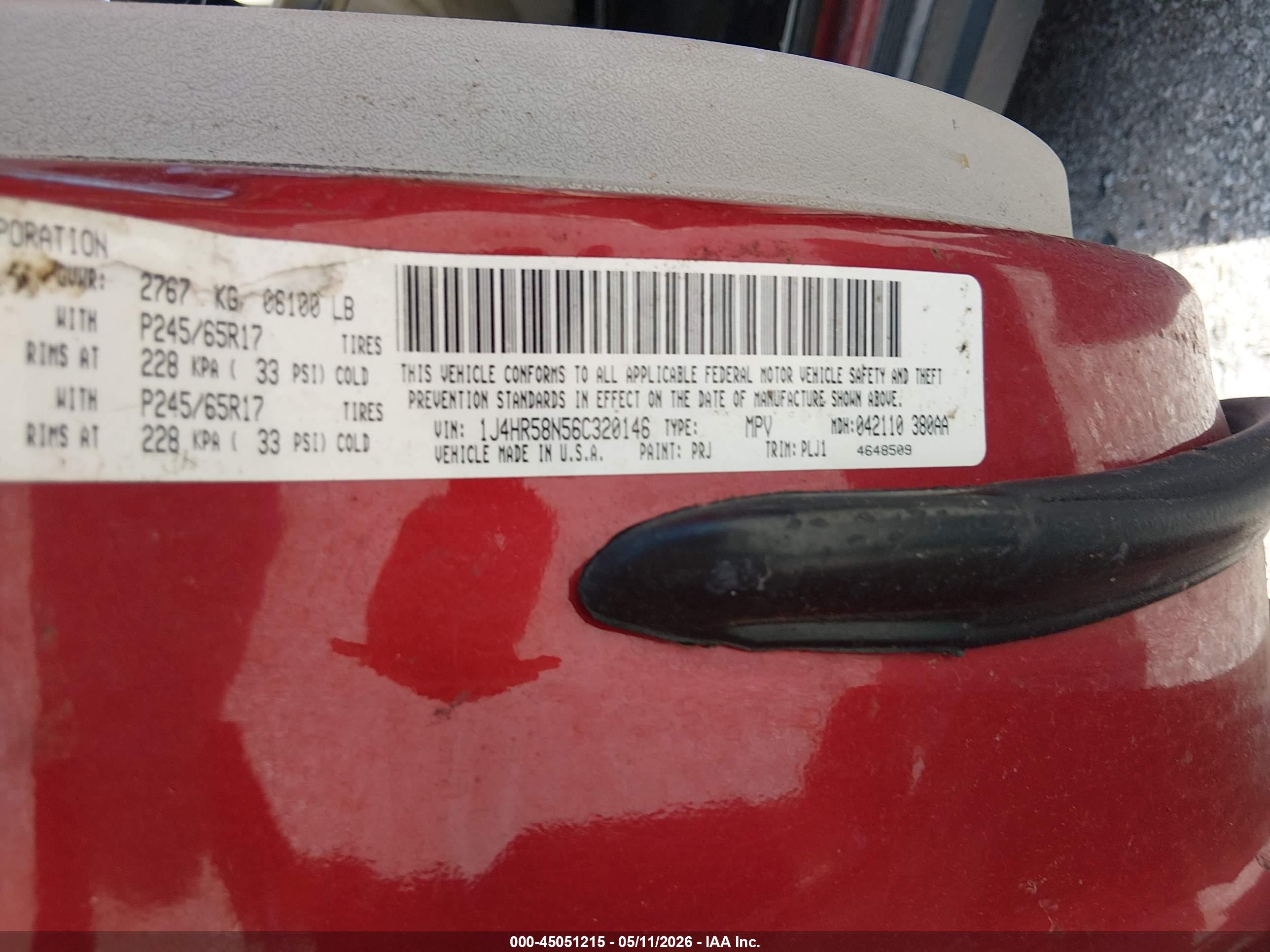 2006 Jeep Grand Cherokee Limited Red vin: 1J4HR58N56C320146