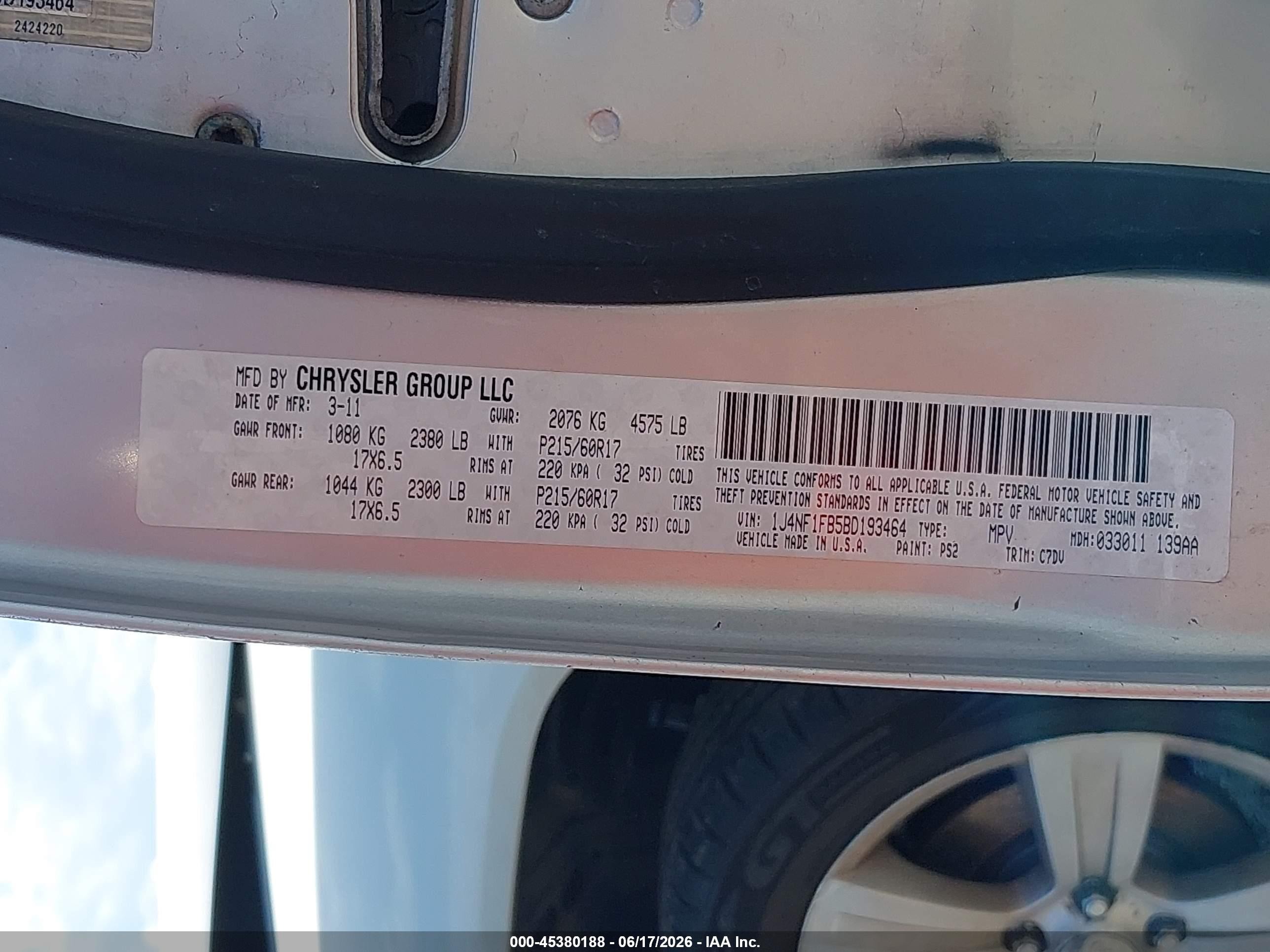 2011 Jeep Compass   Серебряный vin: 1J4NF1FB5BD193464