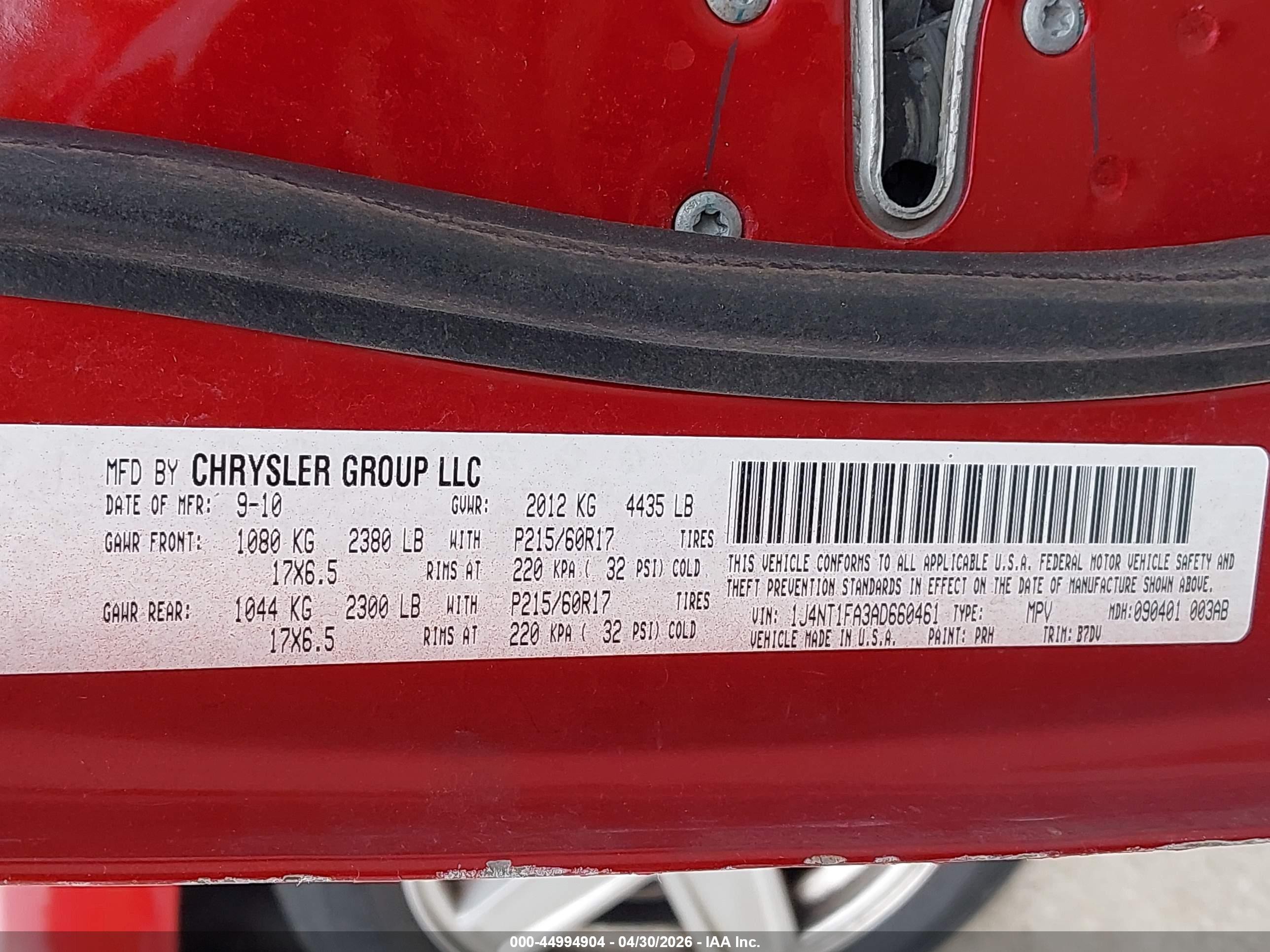2010 Jeep Compass Sport Red vin: 1J4NT1FA3AD660461
