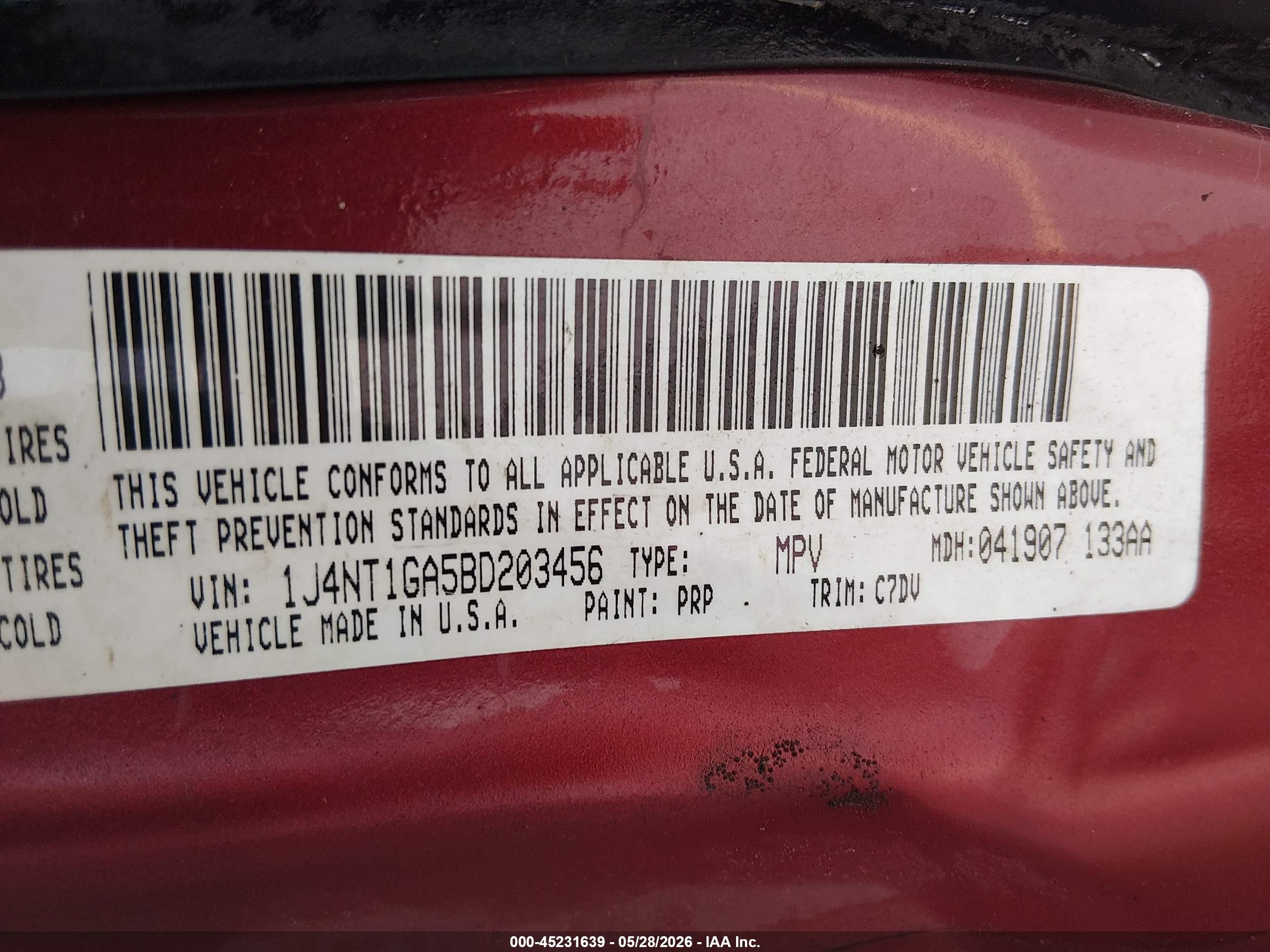 2011 Jeep Patriot Sport Red vin: 1J4NT1GA5BD203456