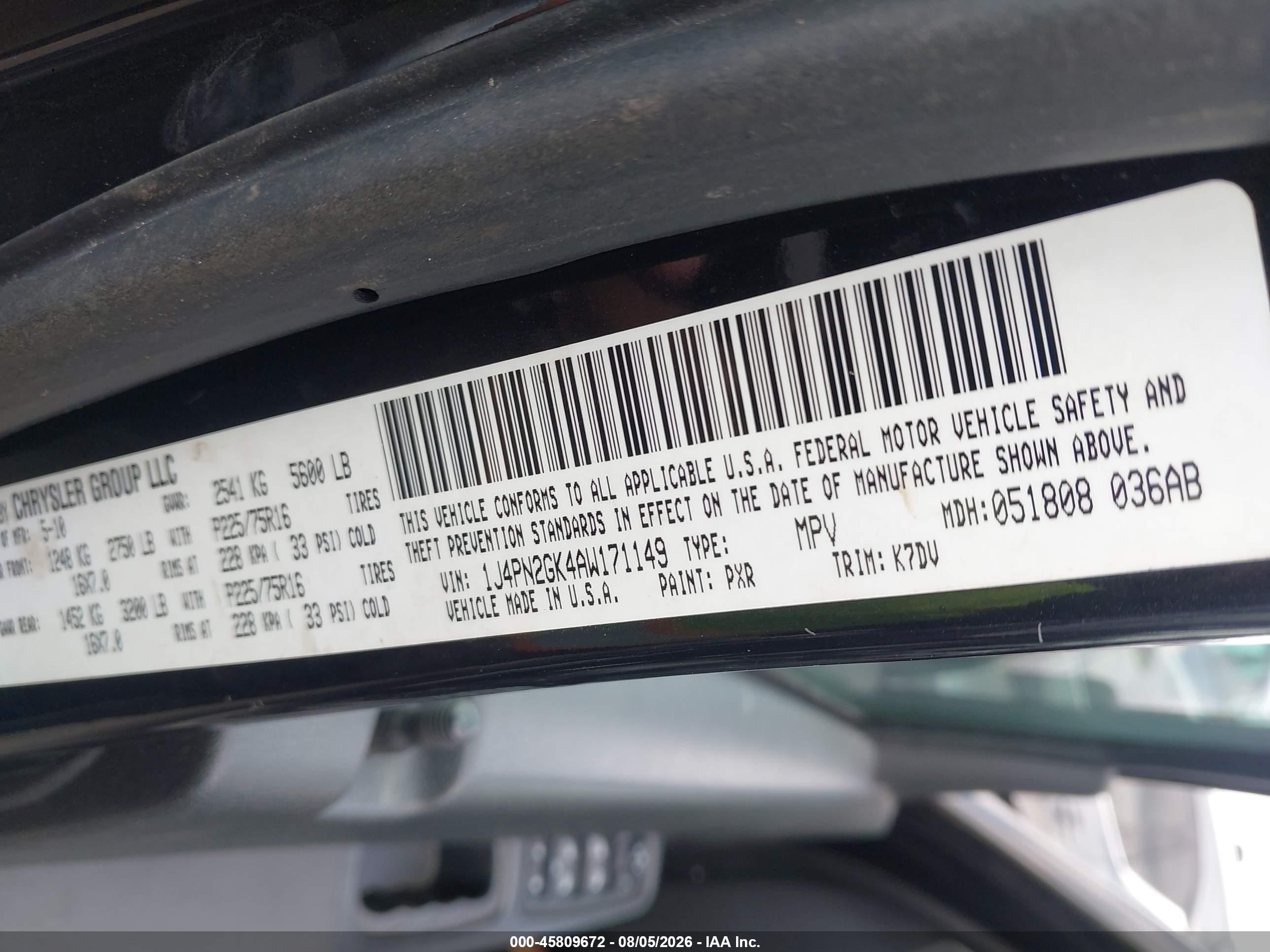 2010 Jeep Liberty Sport Черный vin: 1J4PN2GK4AW171149