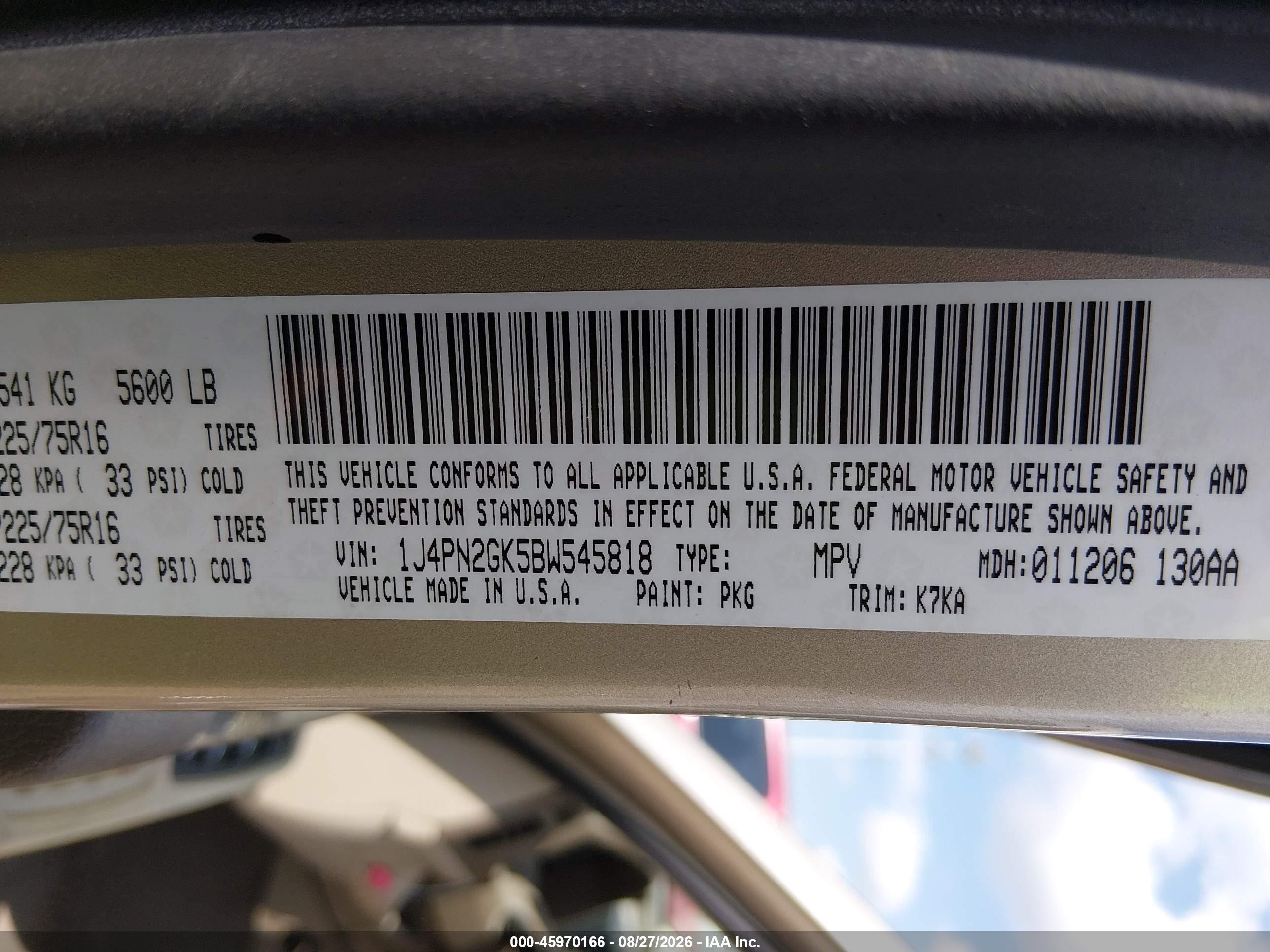 2011 Jeep Liberty Sport Tan vin: 1J4PN2GK5BW545818