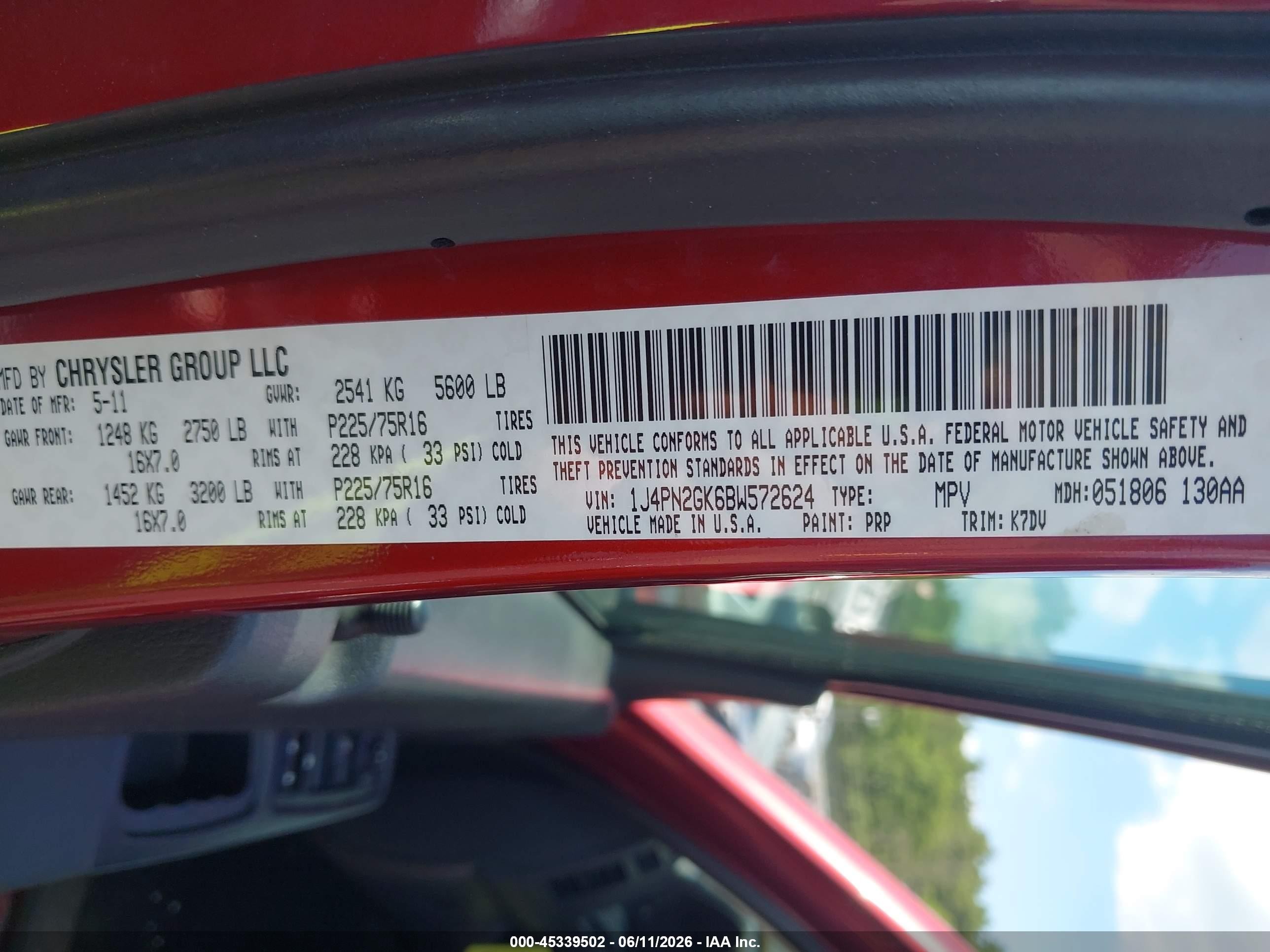 2011 Jeep Liberty Sport Red vin: 1J4PN2GK6BW572624