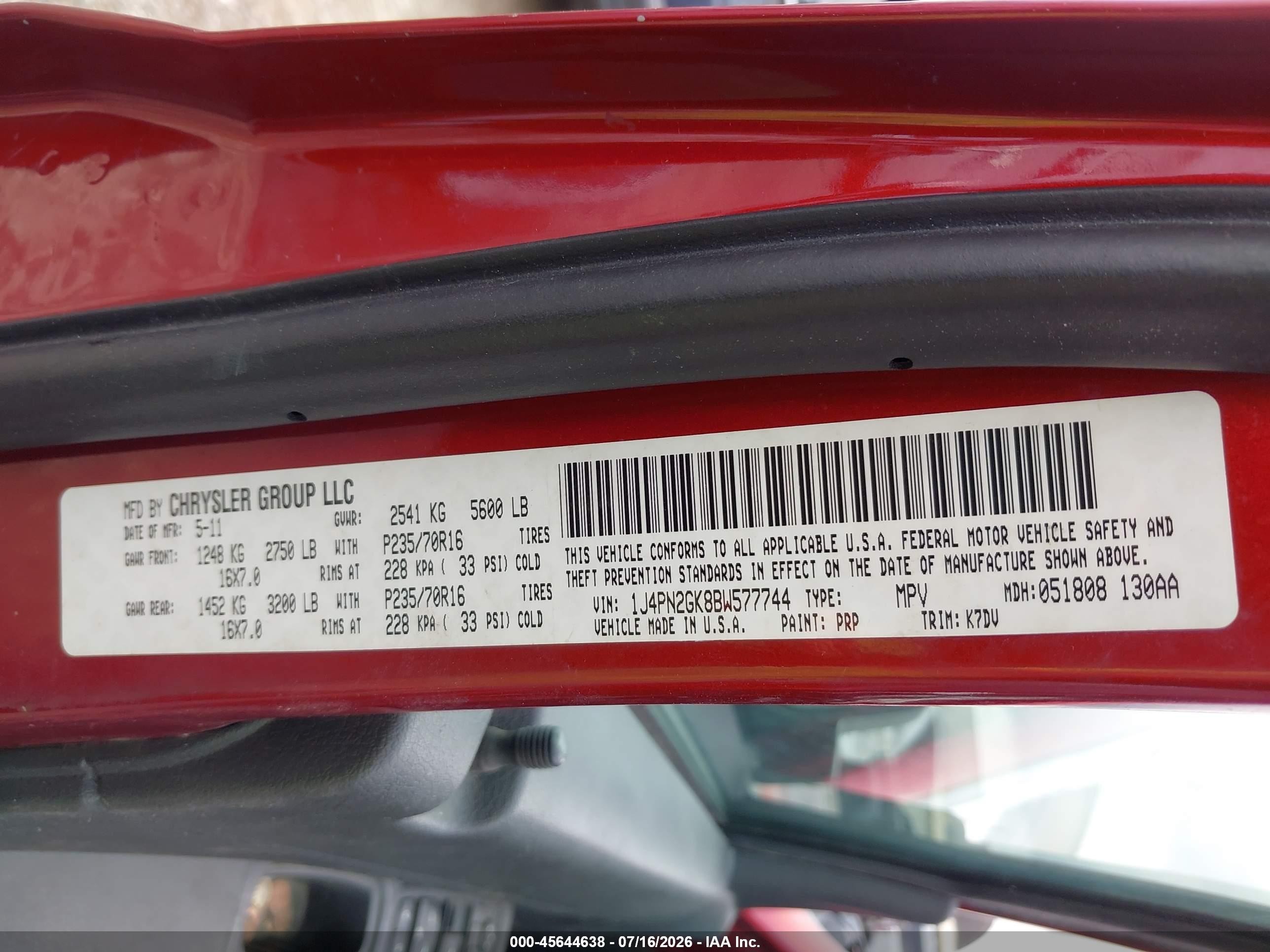 2011 Jeep Liberty Sport Red vin: 1J4PN2GK8BW577744