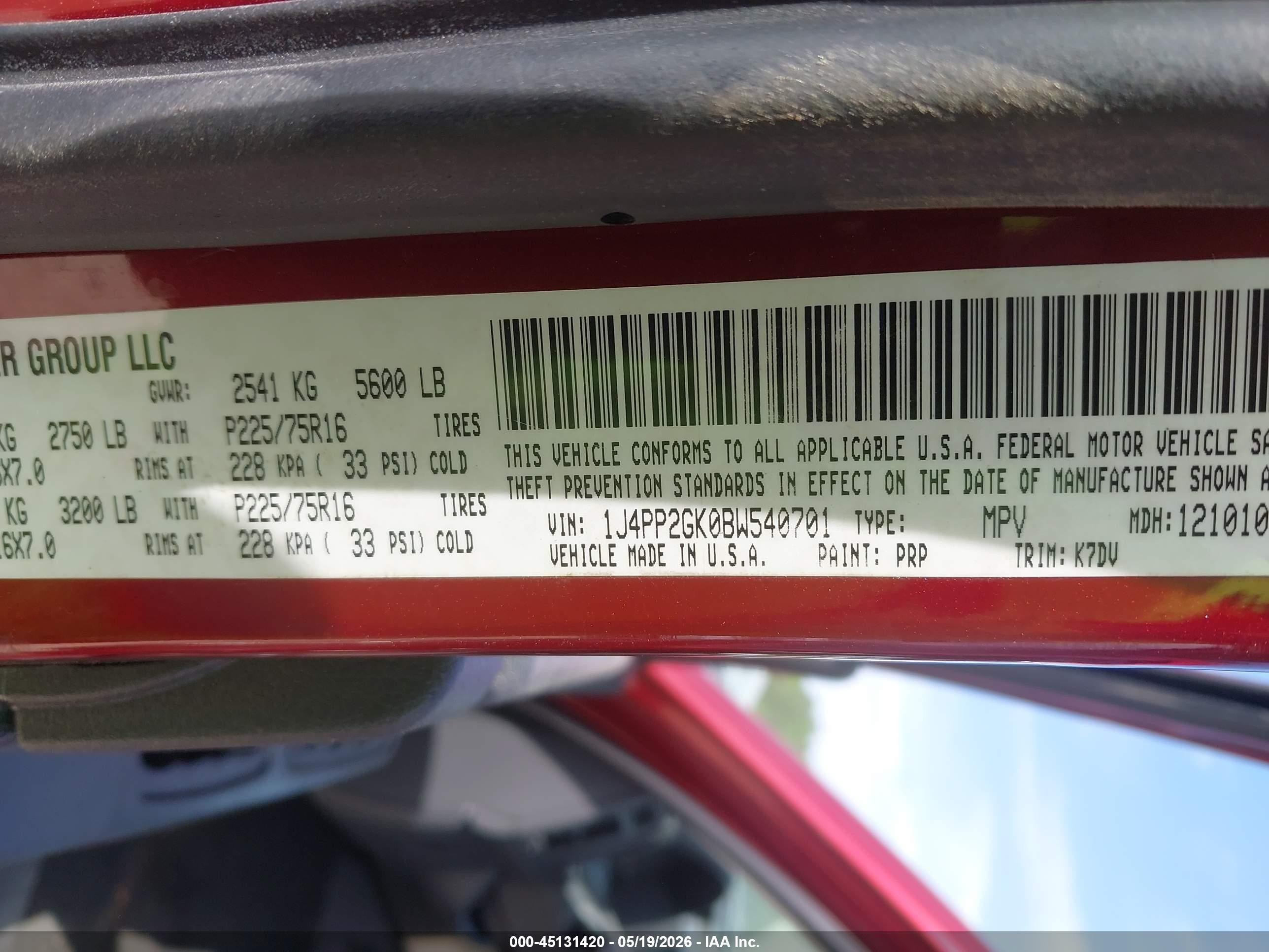 2011 Jeep Liberty Sport Red vin: 1J4PP2GK0BW540701