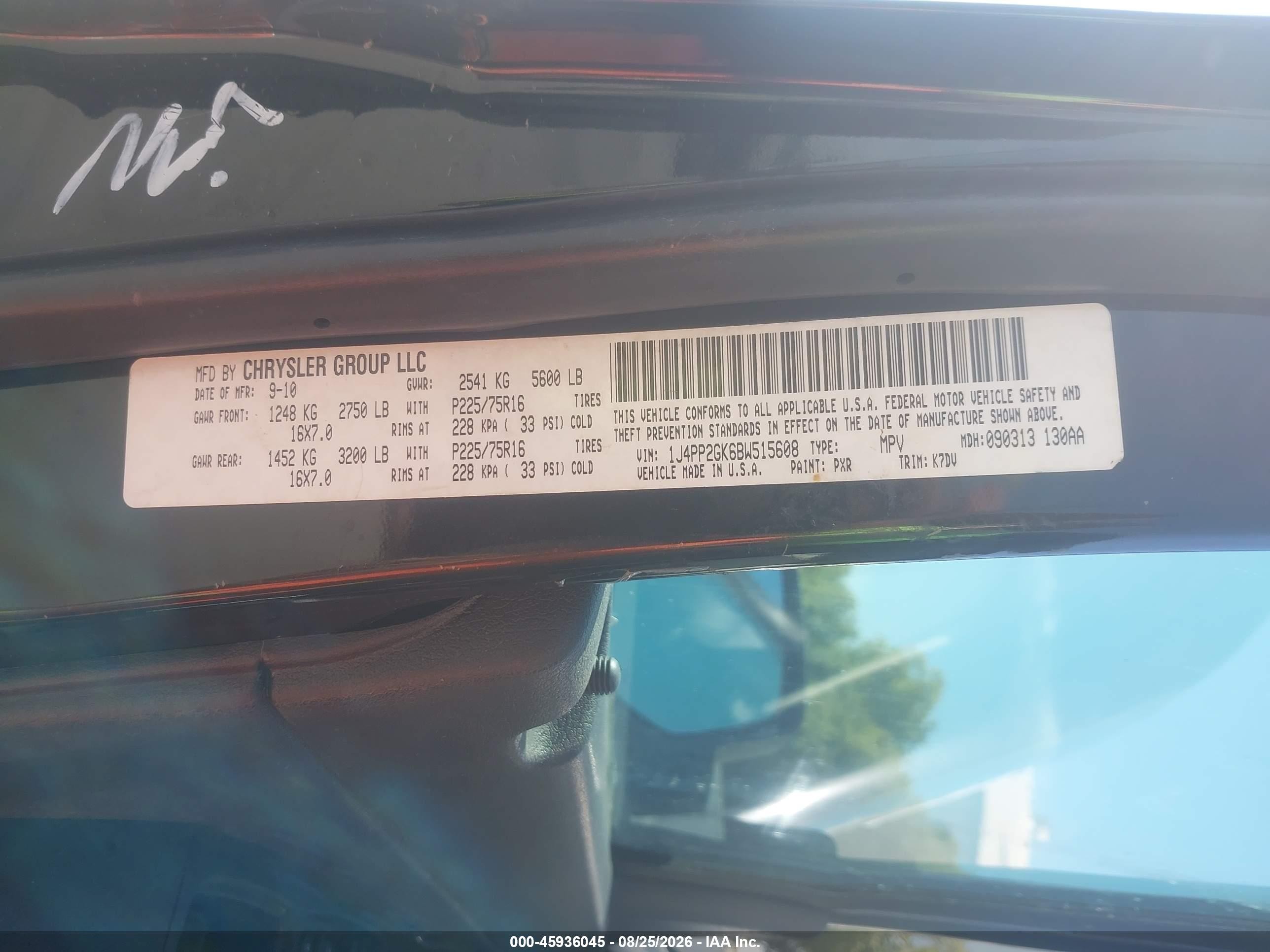 2011 Jeep Liberty Sport Black vin: 1J4PP2GK6BW515608