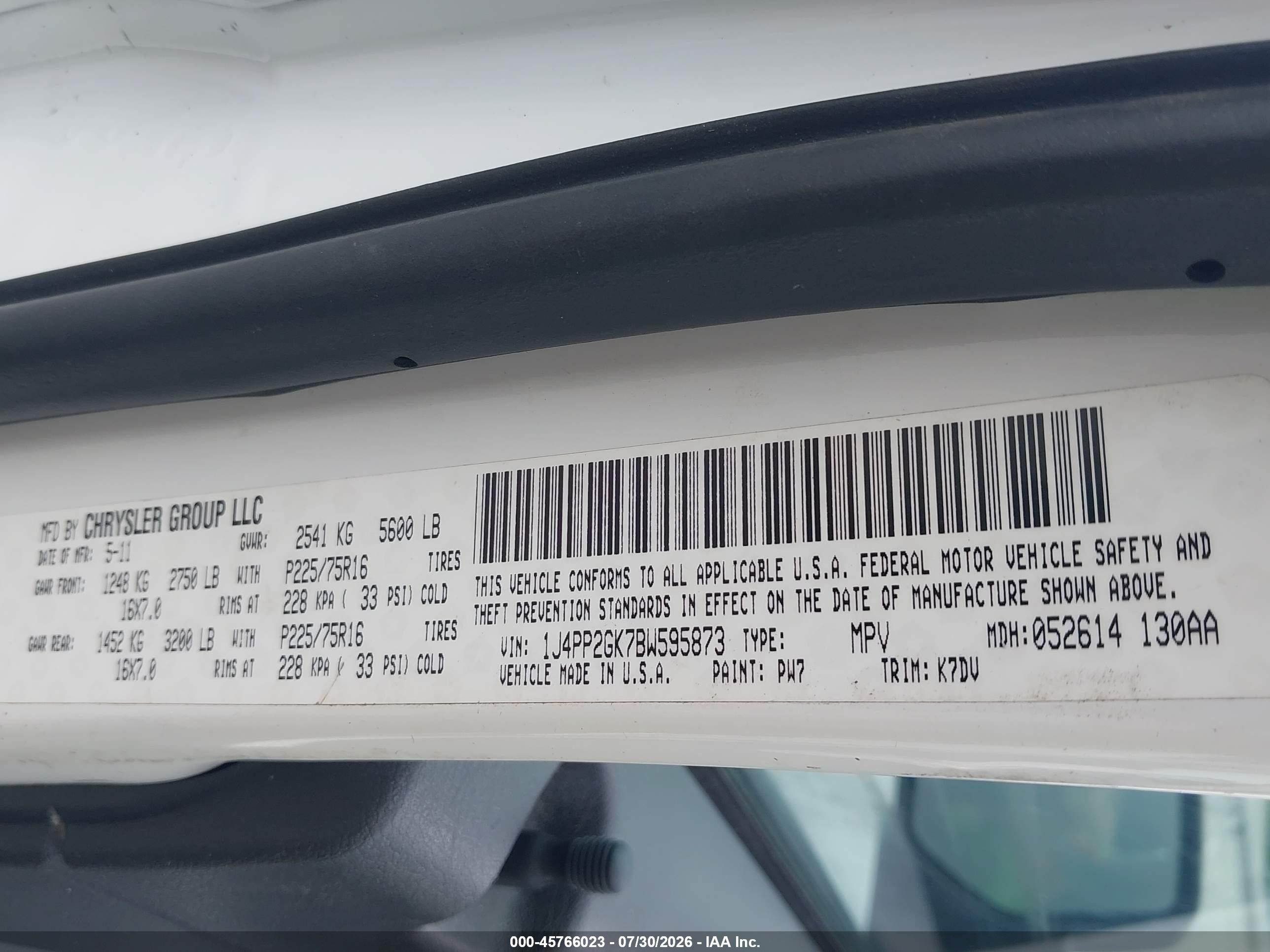 2011 Jeep Liberty Sport White vin: 1J4PP2GK7BW595873
