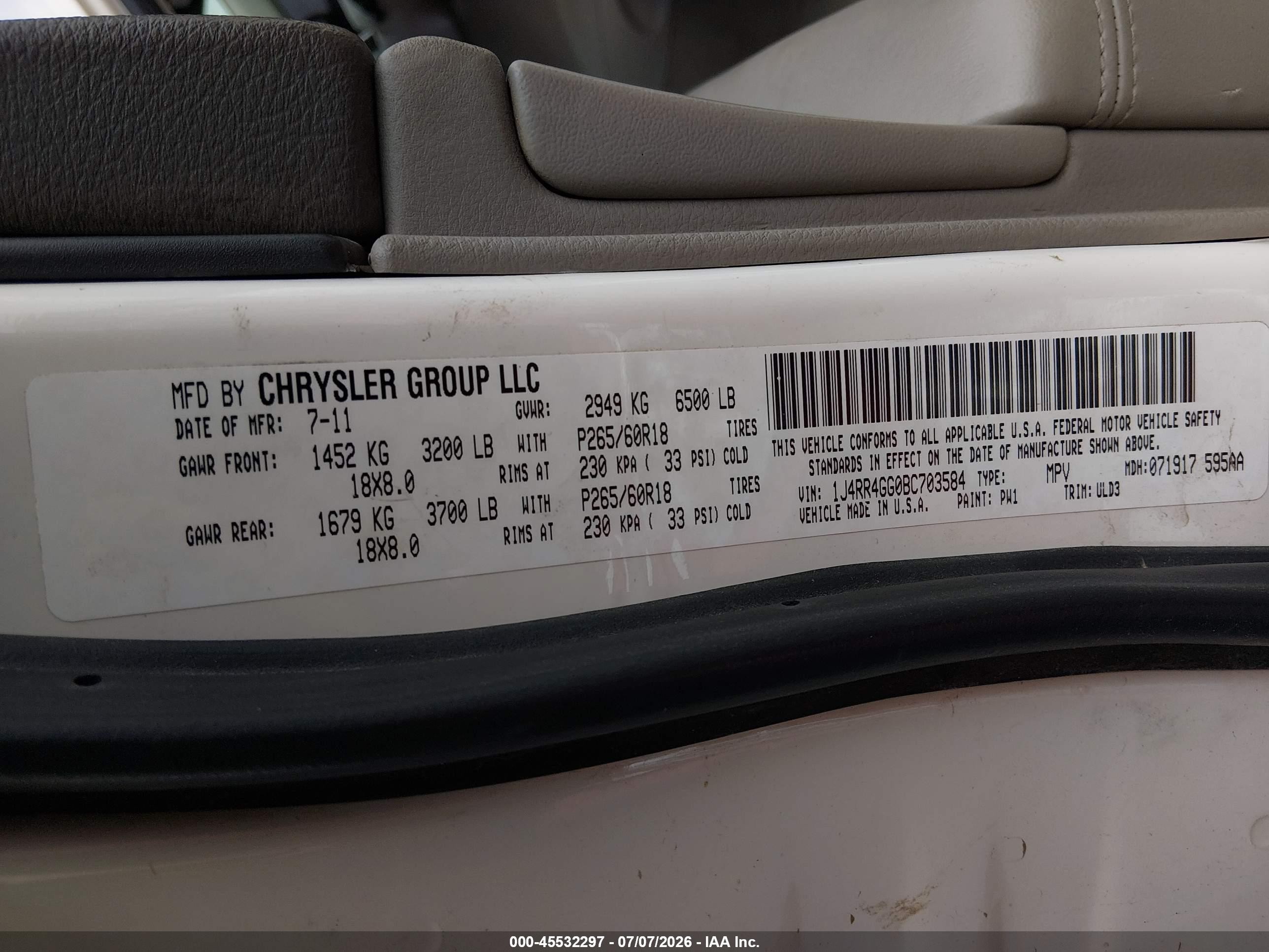 2011 Jeep Grand Cherokee Laredo Белый vin: 1J4RR4GG0BC703584